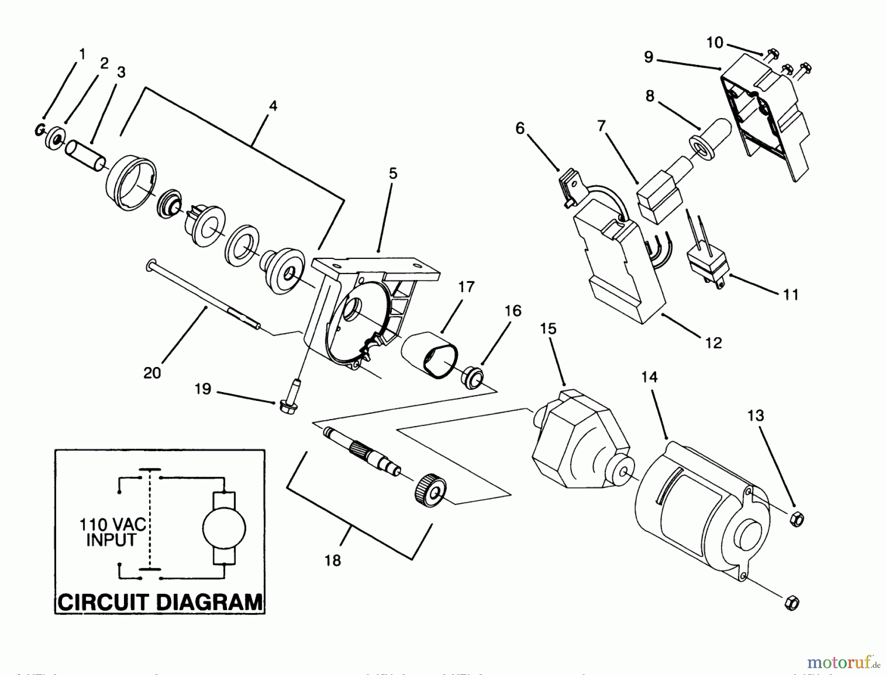  Toro Neu Snow Blowers/Snow Throwers Seite 1 38185 - Toro CCR 2000 Snowthrower, 1994 (4900001-4999999) STARTER MOTOR & SWITCH HOUSING ASSEMBLY