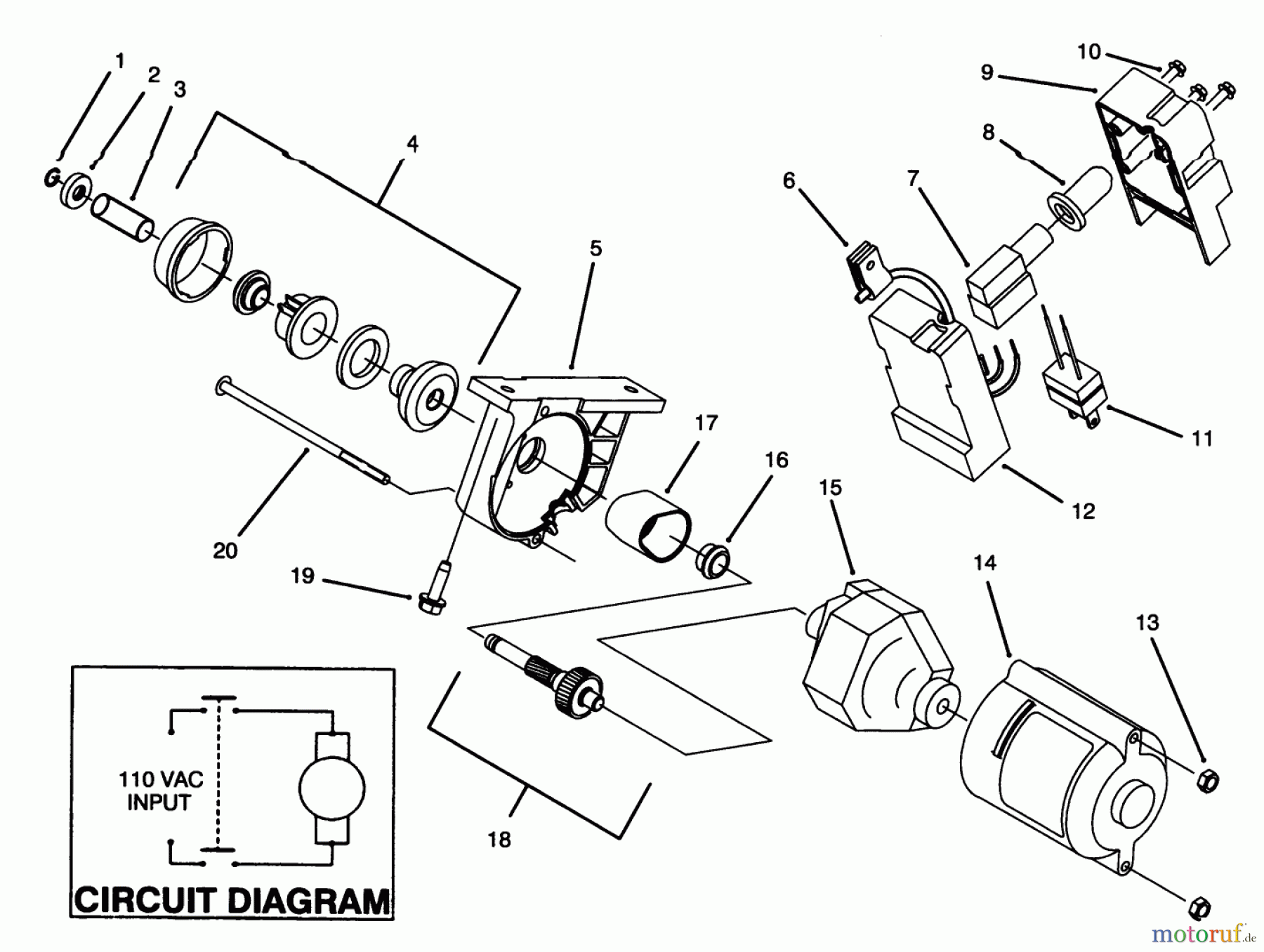  Toro Neu Snow Blowers/Snow Throwers Seite 1 38186 - Toro CCR 2000 Snowthrower, 1996 (6900001-6999999) STARTER MOTOR & SWITCH HOUSING ASSEMBLY