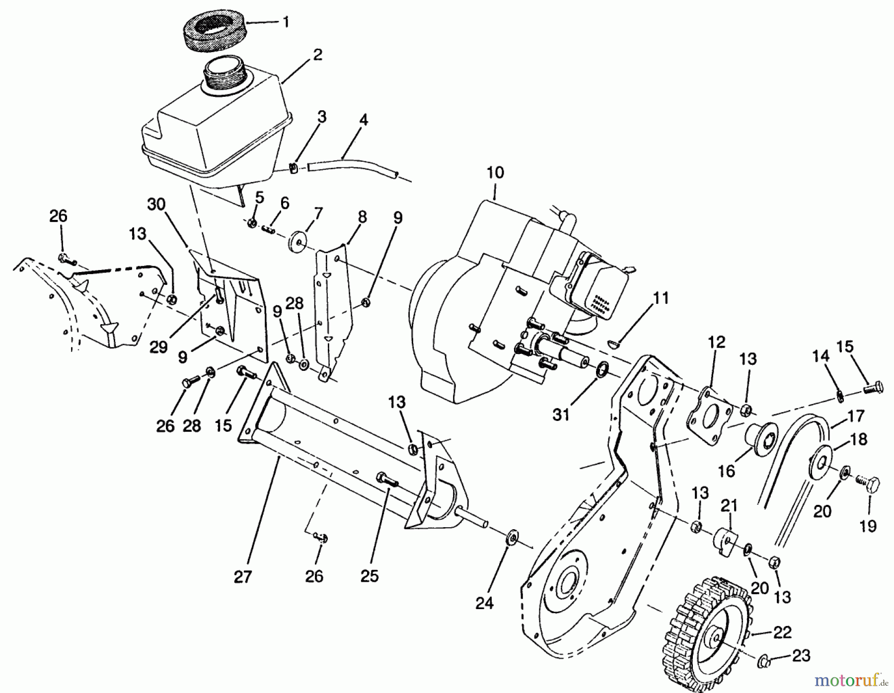  Toro Neu Snow Blowers/Snow Throwers Seite 1 38190 - Toro CCR 1000 Snowthrower, 1991 (1000001-1999999) ENGINE ASSEMBLY (MODEL NO. 38190 ONLY)