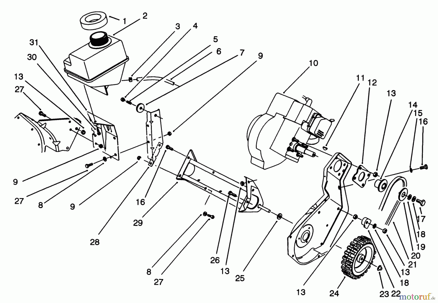  Toro Neu Snow Blowers/Snow Throwers Seite 1 38190 - Toro CCR 1000 Snowthrower, 1993 (39000001-39999999) ENGINE & FRAME ASSEMBLY