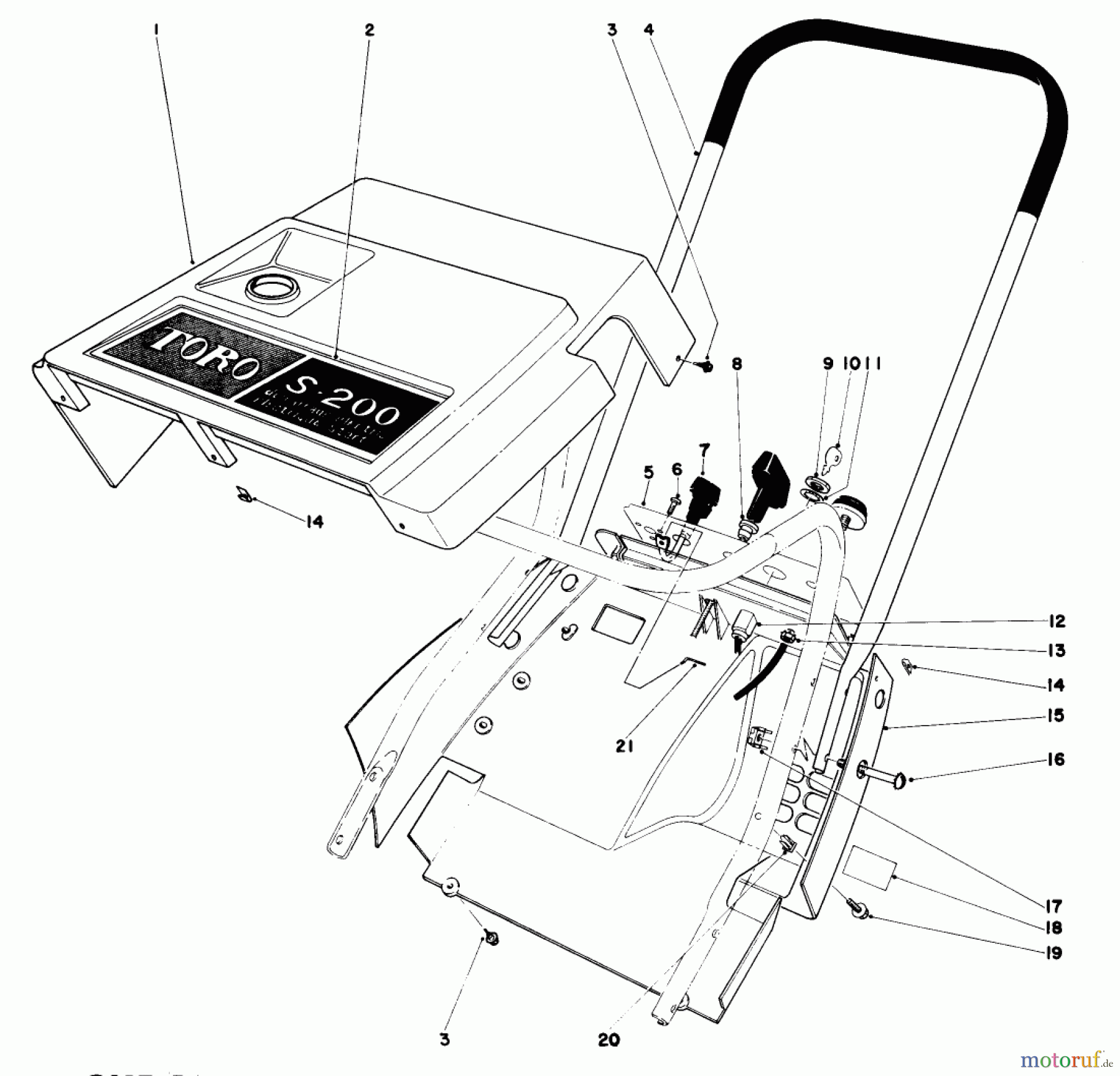  Toro Neu Snow Blowers/Snow Throwers Seite 1 38225 (S-200) - Toro S-200 Snowthrower, 1980 (0000001-0999999) SHROUD & HANDLE ASSEMBLY (MODEL 38235)