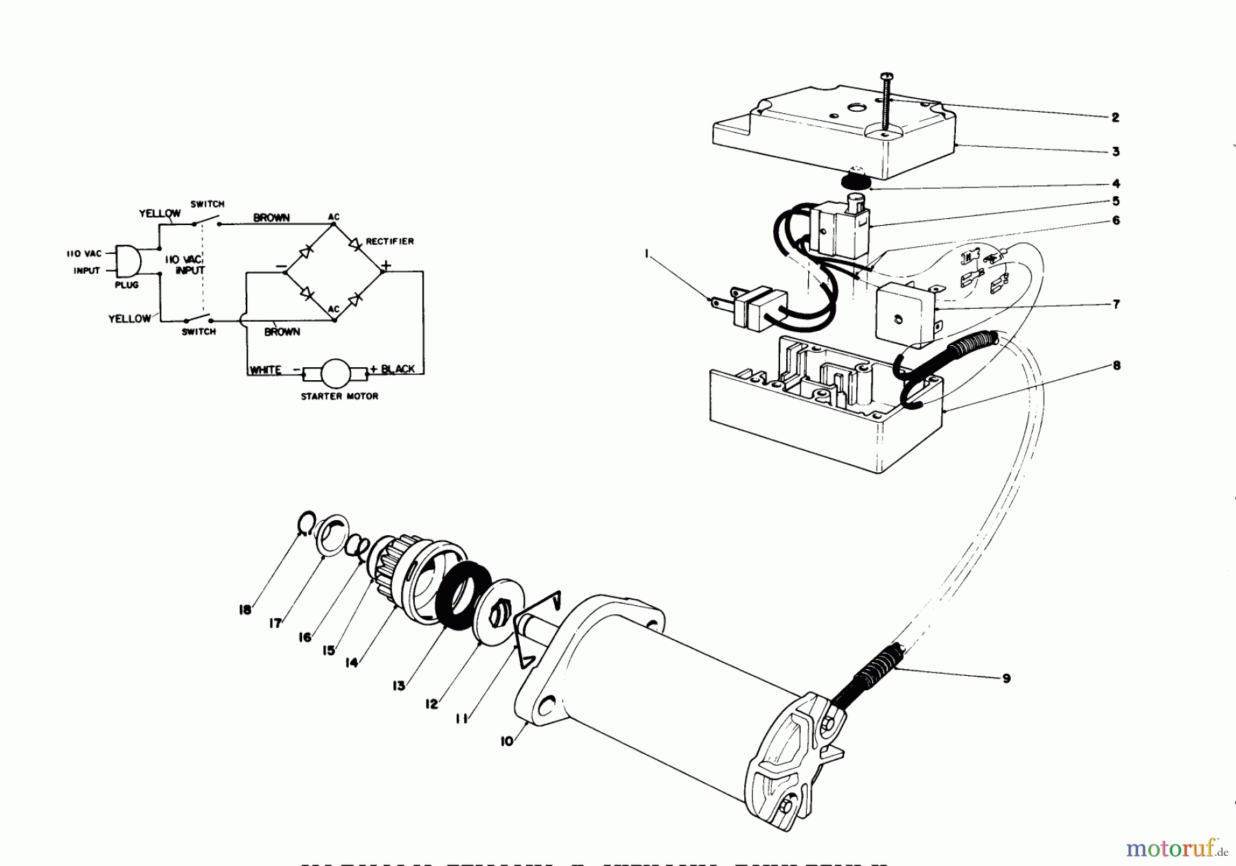  Toro Neu Snow Blowers/Snow Throwers Seite 1 38235 (S-200) - Toro S-200 Snowthrower, 1981 (1000001-1999999) STARTER MOTOR & SWITCH ASSEMBLY