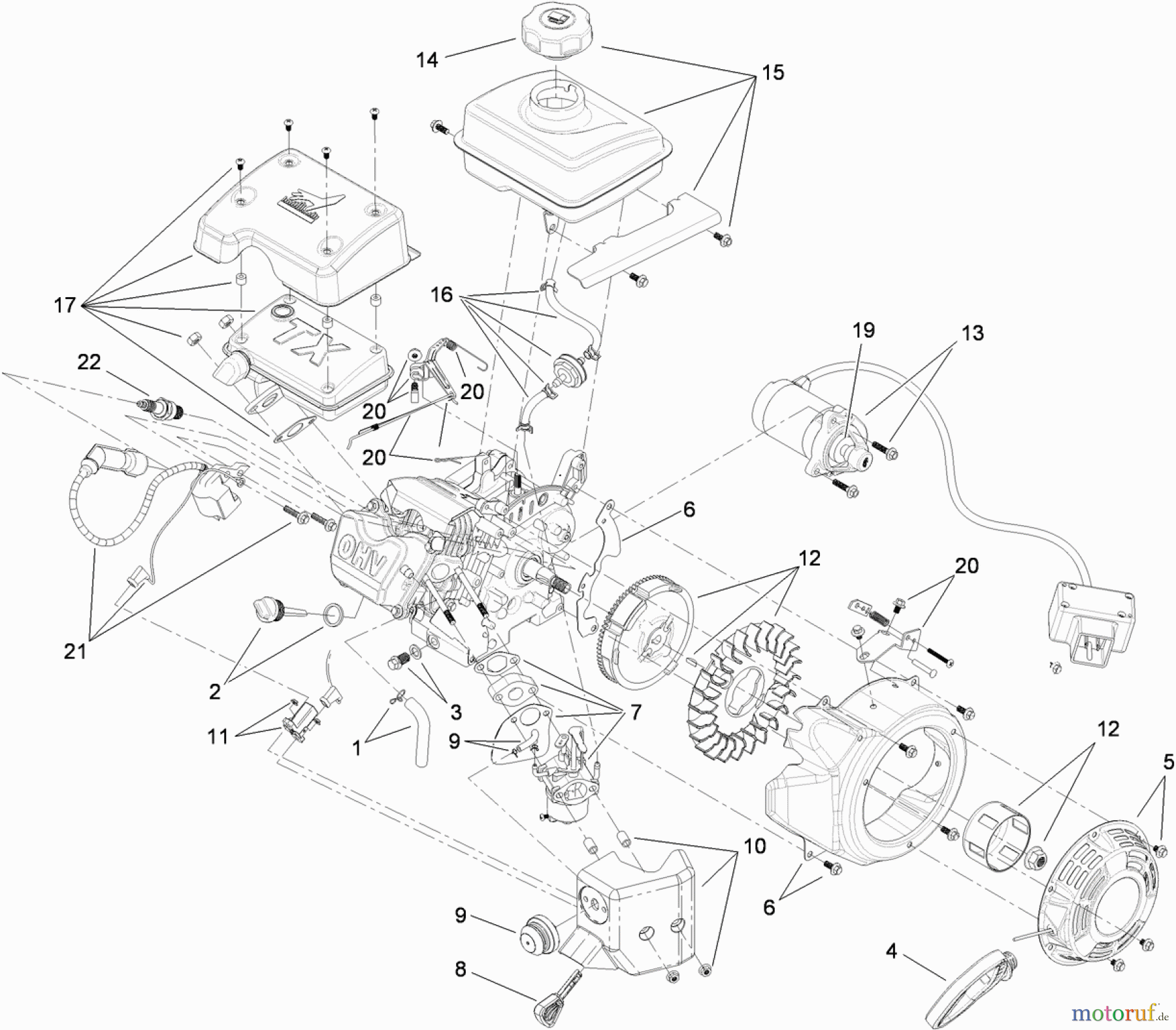  Toro Neu Snow Blowers/Snow Throwers Seite 1 38282 (418 ZE) - Toro Power Clear 418 ZE Snowthrower, 2012 (312000001-312999999) ELECTRIC START ENGINE ASSEMBLY NO. 119-1975