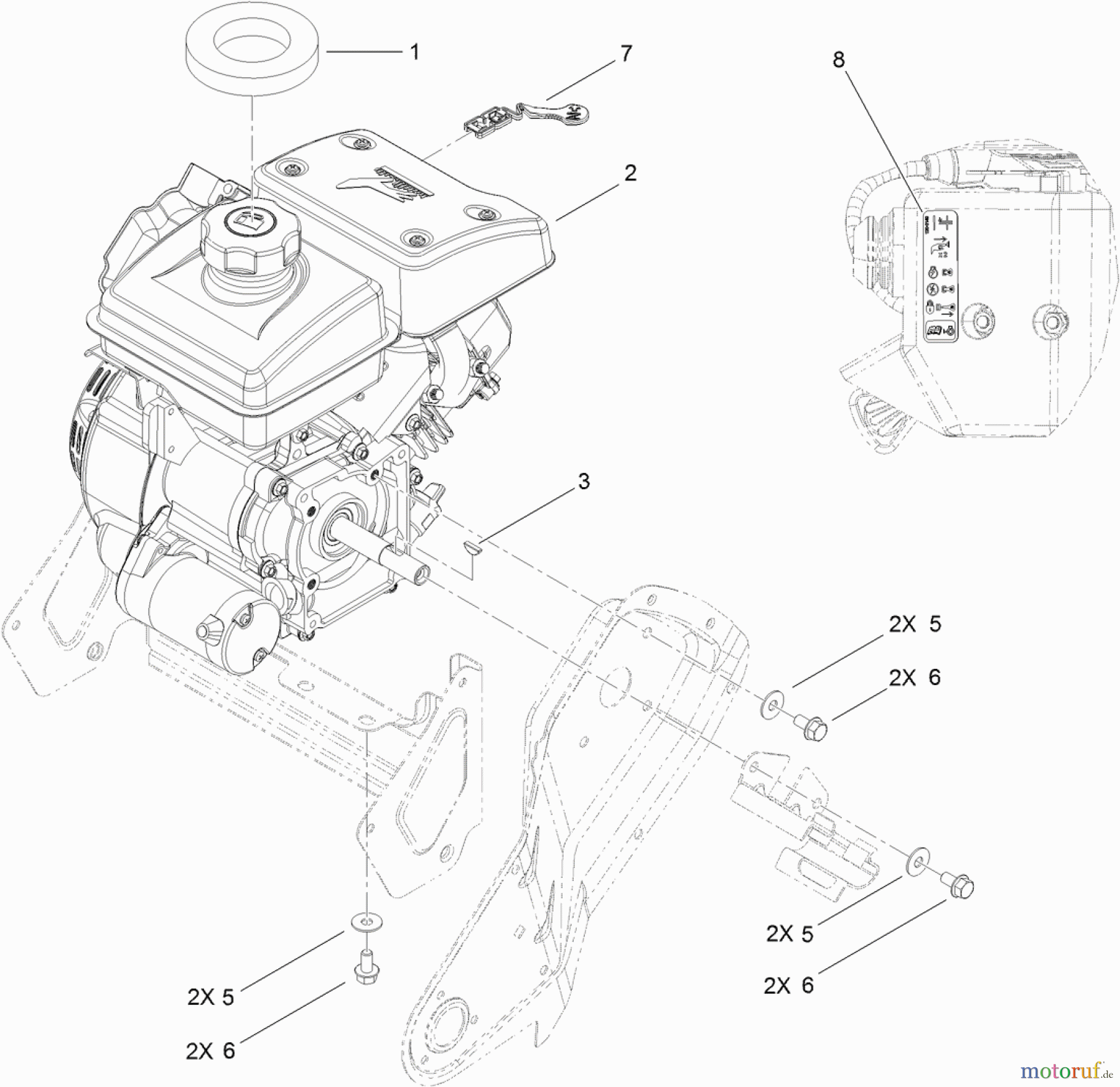  Toro Neu Snow Blowers/Snow Throwers Seite 1 38283 - Toro Powerlite Snowthrower, 2012 (312000001-312999999) ENGINE AND MOUNTING ASSEMBLY