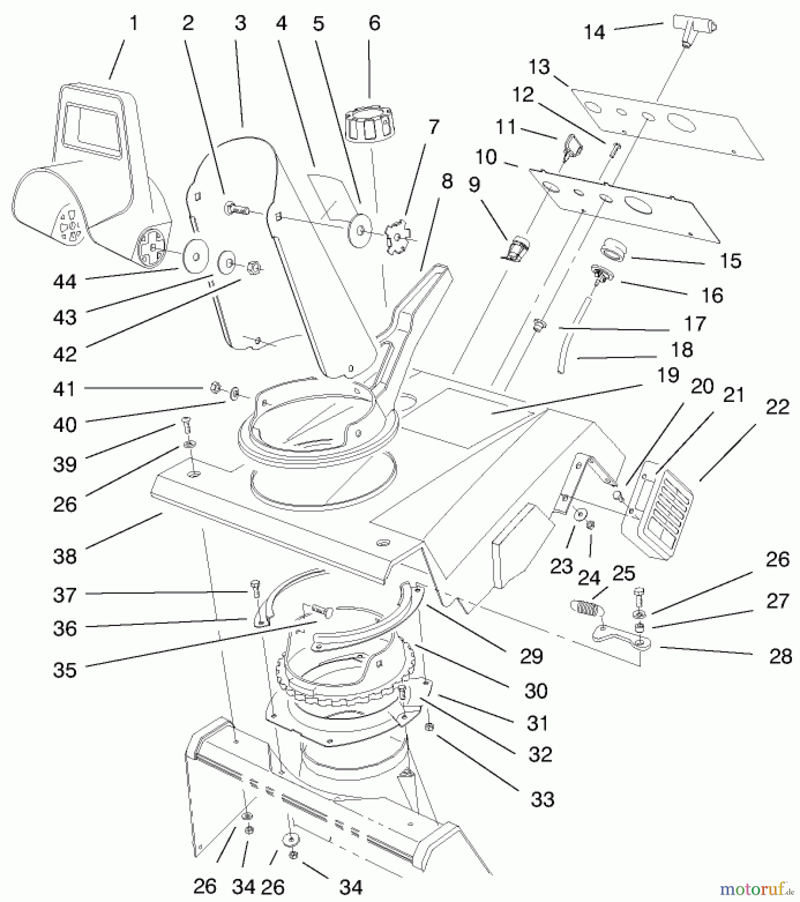  Toro Neu Snow Blowers/Snow Throwers Seite 1 38400 (1000) - Toro CCR 1000 Snowthrower, 1999 (99000001-99999999) DEFLECTOR & CONTROL PANEL ASSEMBLY