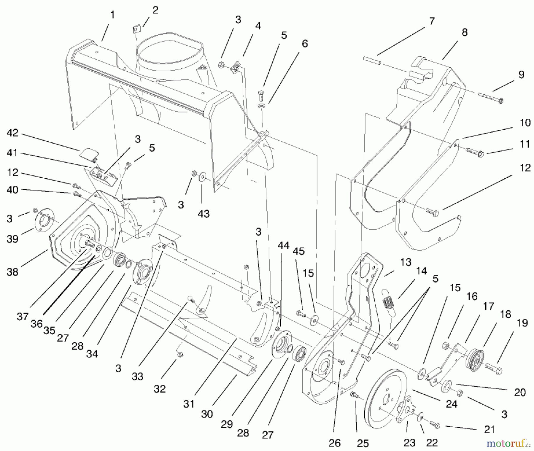  Toro Neu Snow Blowers/Snow Throwers Seite 1 38405 (1000) - Toro CCR 1000 Snowthrower, 1999 (99000001-99999999) HOUSING & SIDE PLATE ASSEMBLY