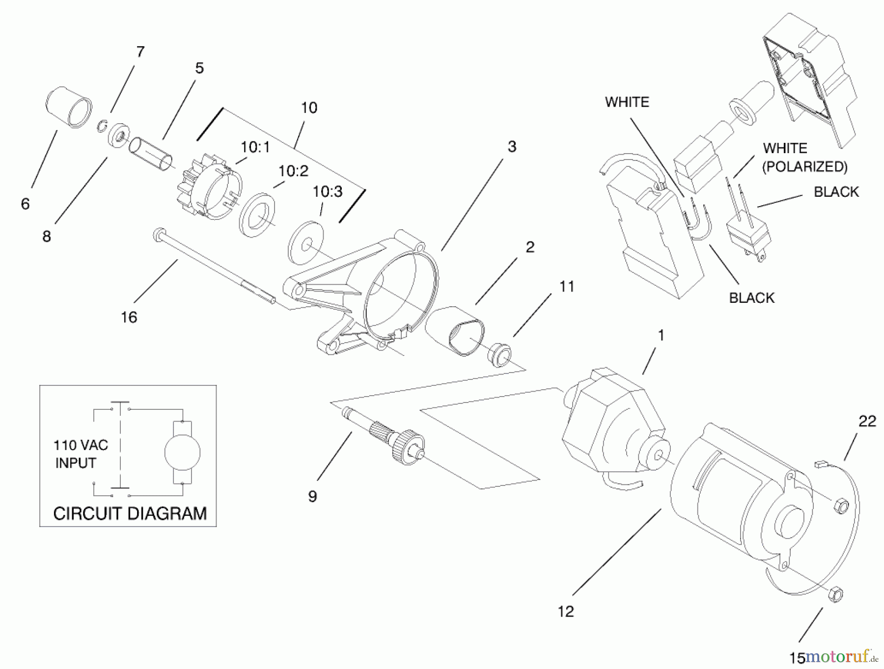  Toro Neu Snow Blowers/Snow Throwers Seite 1 38400 (1000) - Toro CCR 1000 Snowthrower, 2000 (200000001-200999999) MOTOR & SWITCH HOUSING ASSEMBLY (MODEL NO. 38405)(120 VOLT)