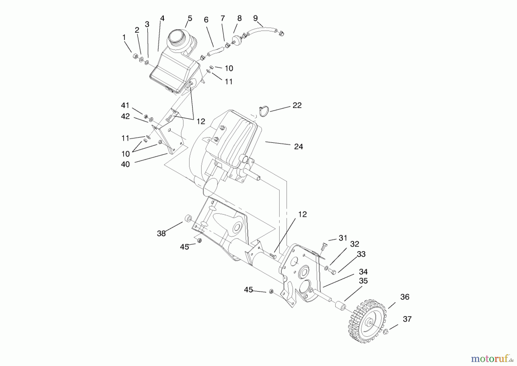  Toro Neu Snow Blowers/Snow Throwers Seite 1 38409 (2400) - Toro CCR 2400 Snowthrower, 1998 (8900001-8999999) ENGINE AND FUEL TANK ASSEMBLY