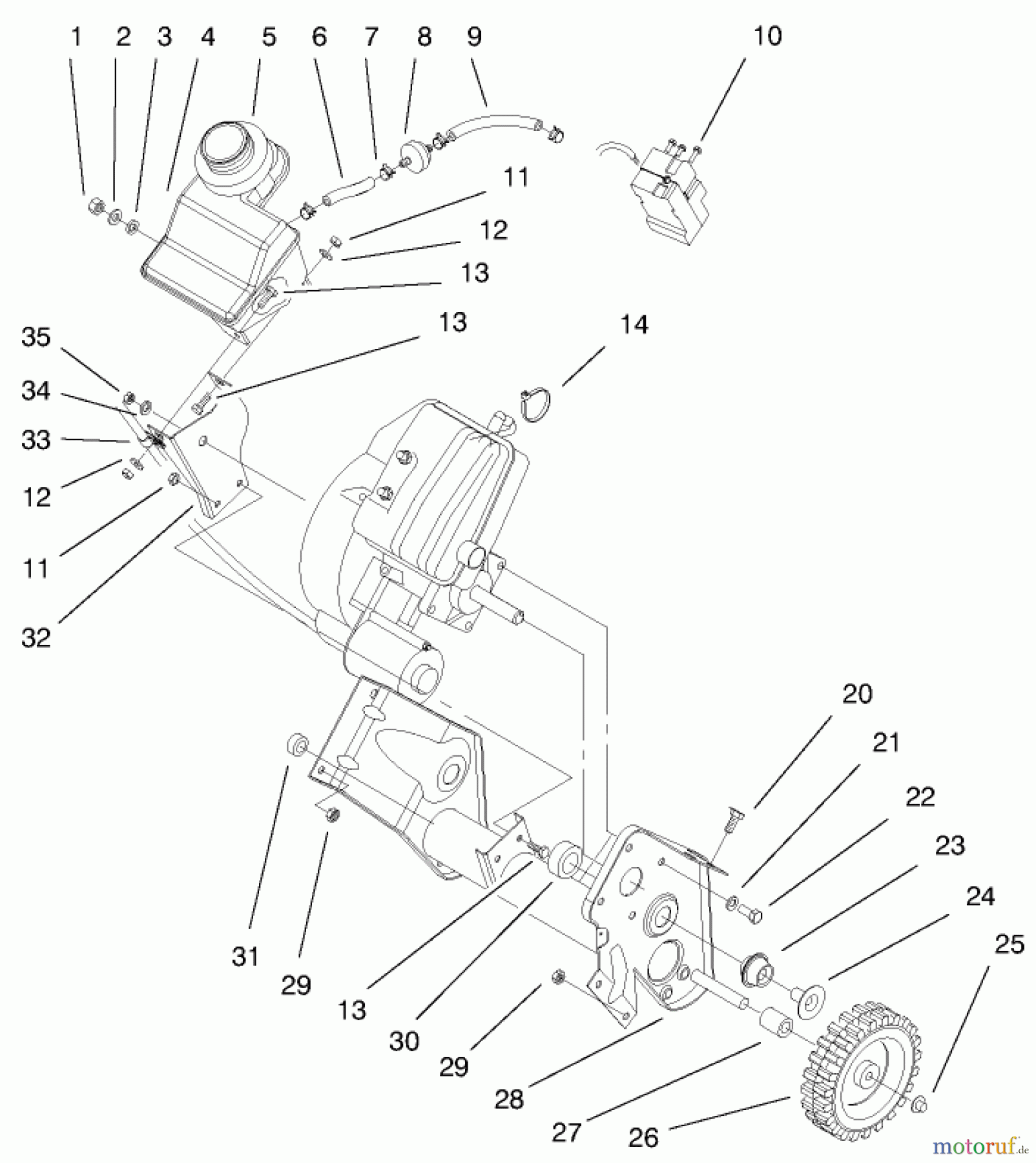  Toro Neu Snow Blowers/Snow Throwers Seite 1 38412 (2400) - Toro CCR 2400 Snowthrower, 1999 (9900001-9999999) ENGINE AND GAS TANK ASSEMBLY