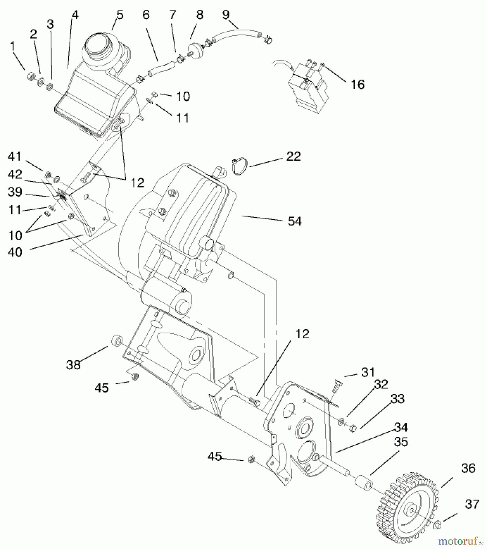  Toro Neu Snow Blowers/Snow Throwers Seite 1 38427 (2500) - Toro CCR 2500 Snowthrower, 1998 (8900001-8999999) ENGINE AND FUEL TANK ASSEMBLY