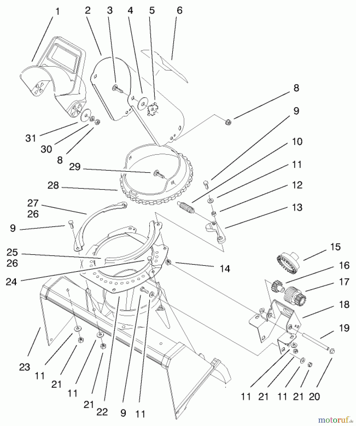  Toro Neu Snow Blowers/Snow Throwers Seite 1 38432 (3000) - Toro CCR 3000 Snowthrower, 1999 (9900001-9999999) DEFLECTOR AND DISCHARGE ASSEMBLY