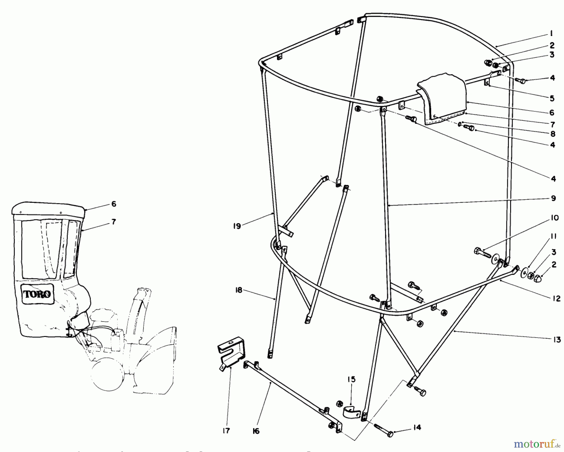  Toro Neu Snow Blowers/Snow Throwers Seite 1 38505 (624) - Toro 624 Power Shift Snowthrower, 1989 (9000001-9999999) SNOW CAB ASSEMBLY NO. 68-9500 (OPTIONAL)