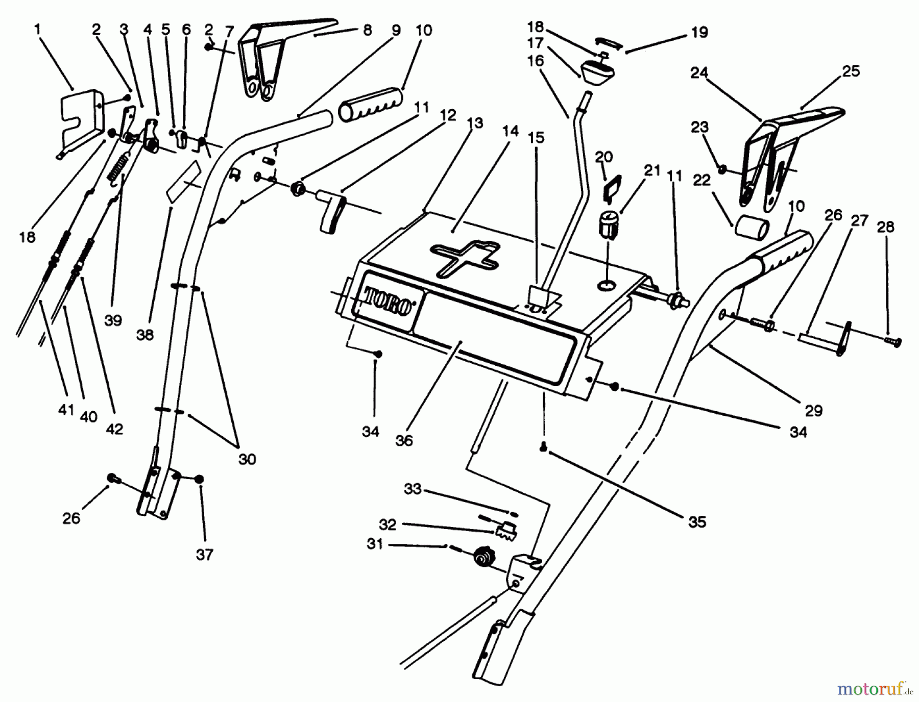  Toro Neu Snow Blowers/Snow Throwers Seite 1 38543 (824) - Toro 824 Power Shift Snowthrower, 1993 (3900001-3999999) HANDLE ASSEMBLY