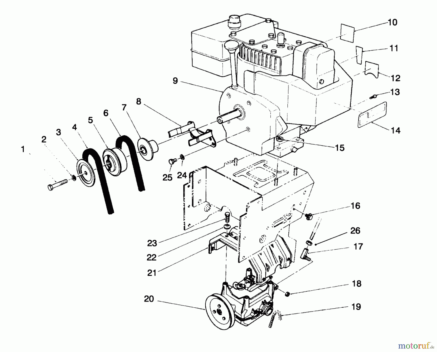  Toro Neu Snow Blowers/Snow Throwers Seite 1 38543 (824) - Toro 824 Power Shift Snowthrower, 1994 (4900001-4999999) ENGINE ASSEMBLY