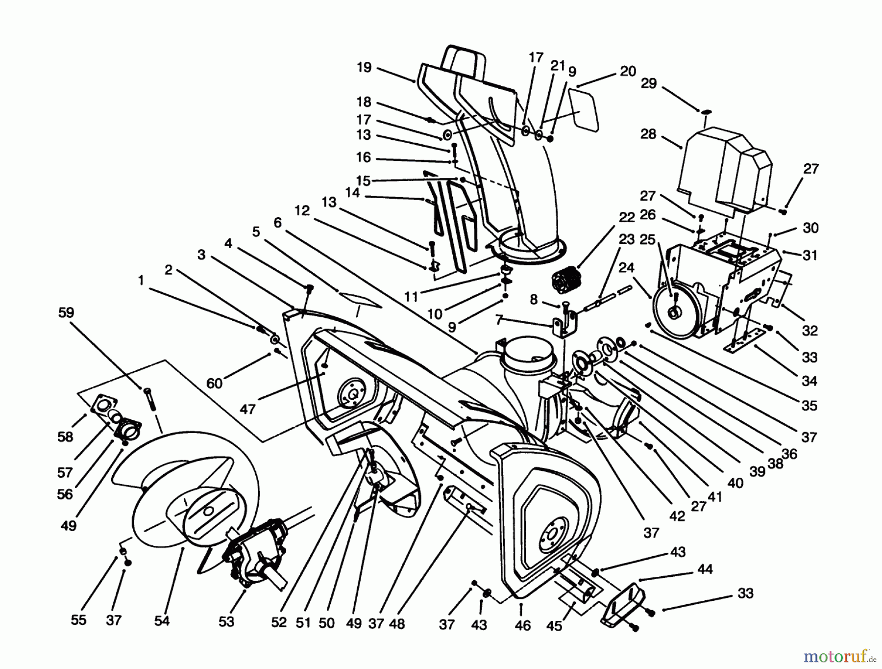  Toro Neu Snow Blowers/Snow Throwers Seite 1 38543 (824) - Toro 824 Power Shift Snowthrower, 1994 (4900001-4999999) HOUSING & CHUTE ASSEMBLY