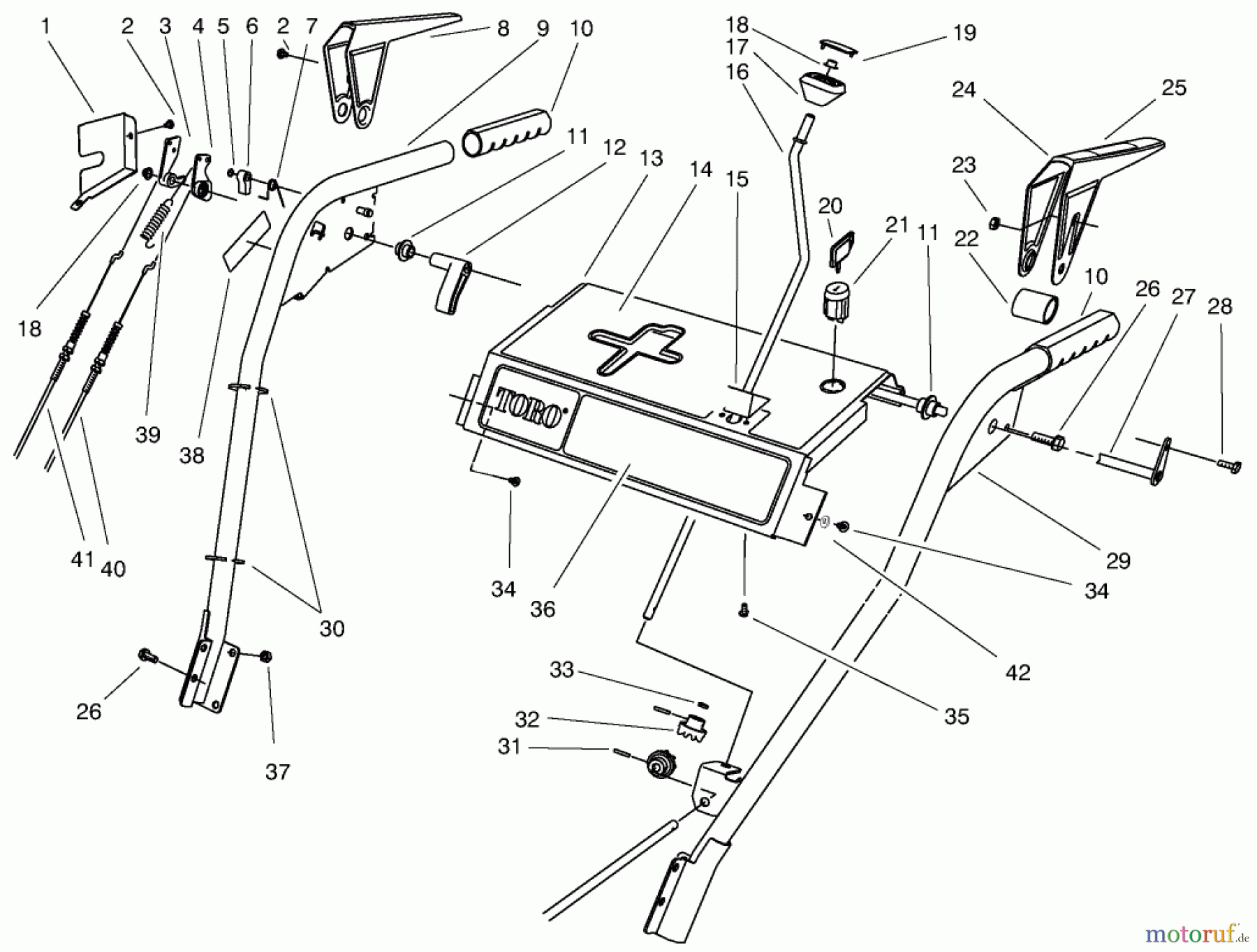  Toro Neu Snow Blowers/Snow Throwers Seite 1 38543 (824) - Toro 824 Power Shift Snowthrower, 1997 (7900001-7999999) HANDLE ASSEMBLY