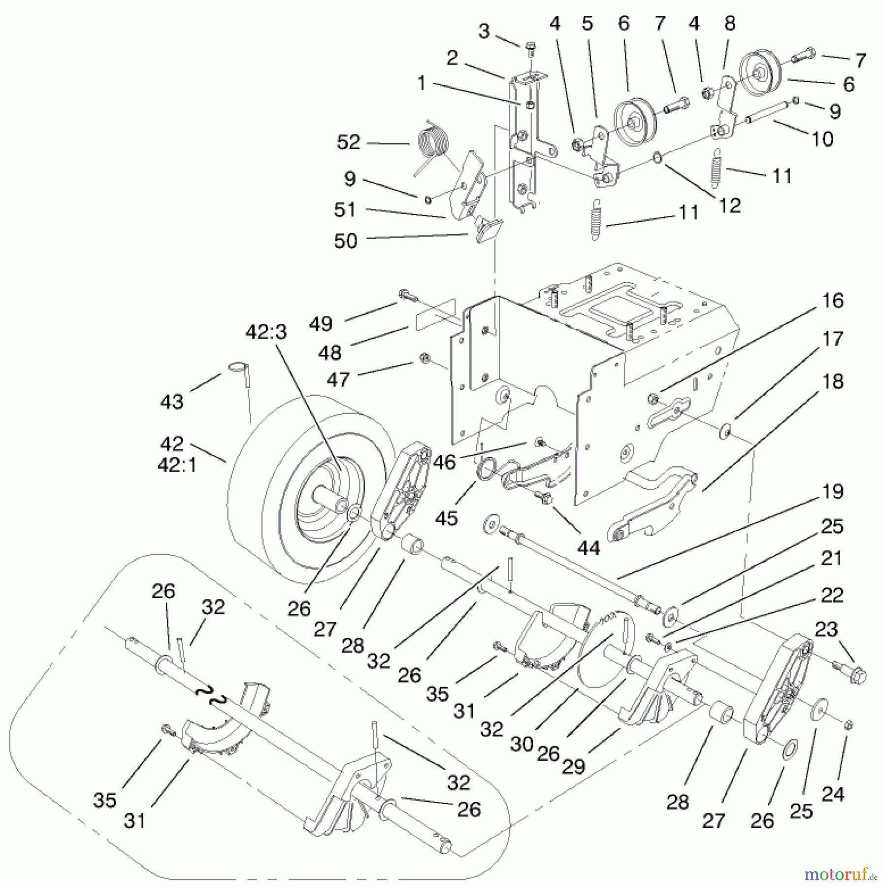  Toro Neu Snow Blowers/Snow Throwers Seite 1 38543 (824) - Toro 824 Power Shift Snowthrower, 2001 (210000001-210999999) LOWER TRACTION ASSEMBLY