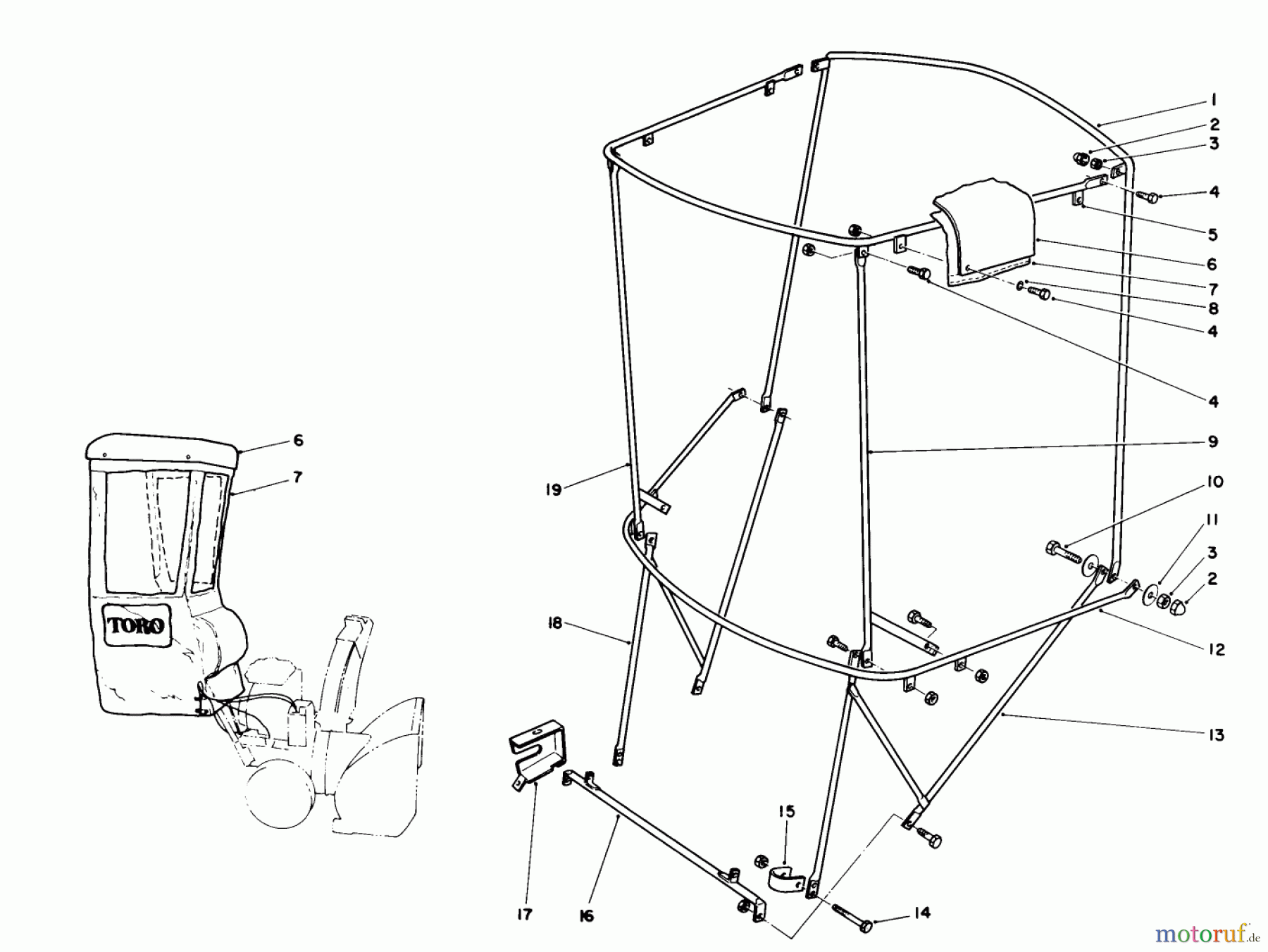  Toro Neu Snow Blowers/Snow Throwers Seite 1 38545 (828) - Toro 828 Power Shift Snowthrower, 1989 (9000001-9999999) SNOW CAB ASSEMBLY NO. 68-9500 (OPTIONAL)