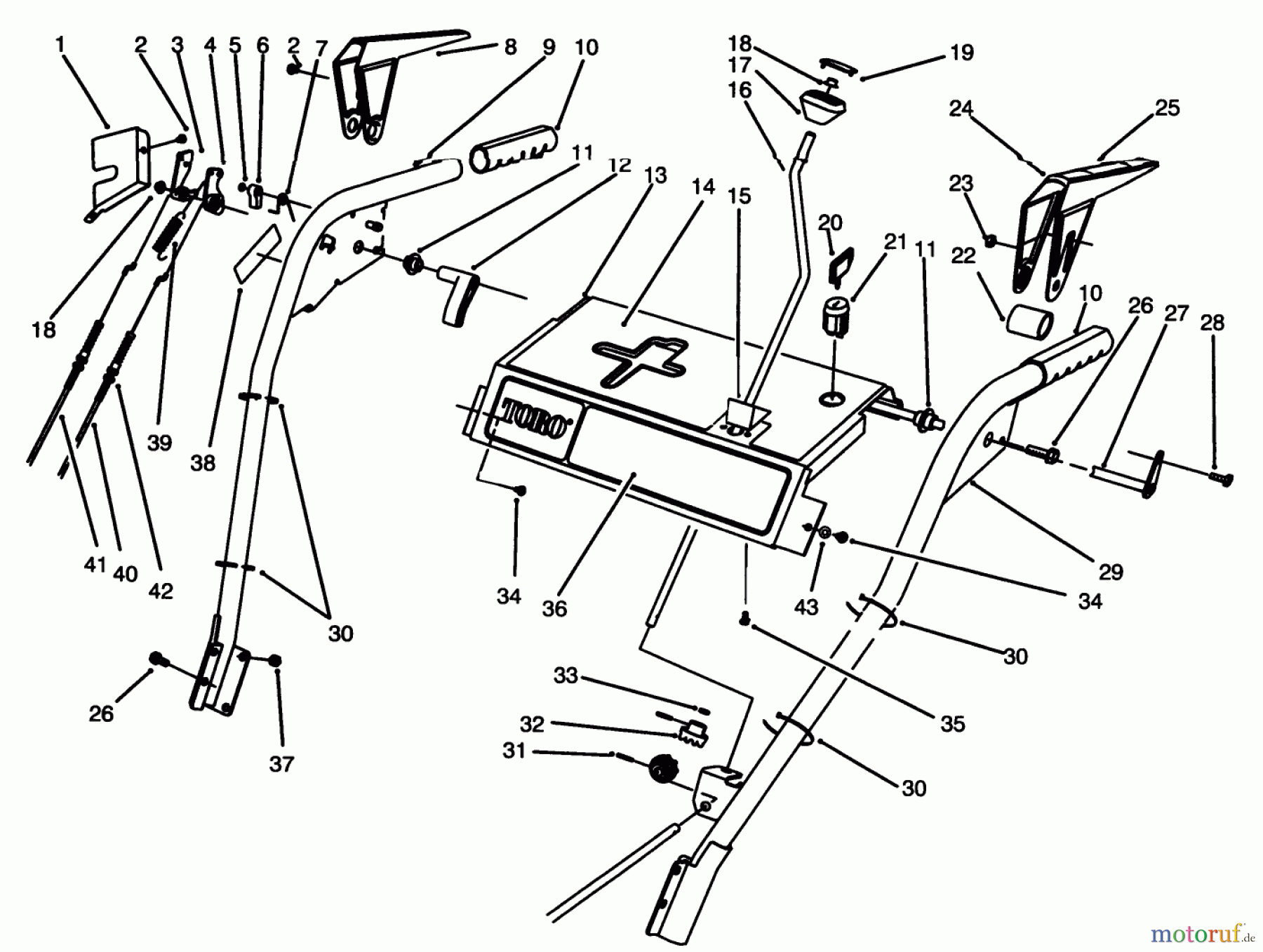  Toro Neu Snow Blowers/Snow Throwers Seite 1 38556 (1028) - Toro 1028 Power Shift Snowthrower, 1996 (6900001-6999999) HANDLE ASSEMBLY