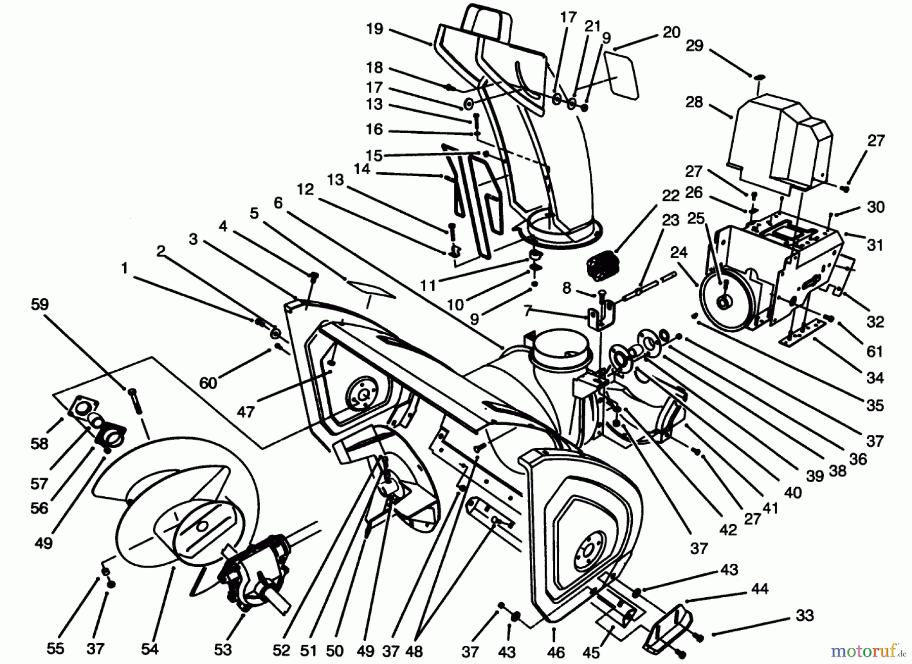  Toro Neu Snow Blowers/Snow Throwers Seite 1 38556 (1028) - Toro 1028 Power Shift Snowthrower, 1996 (6900001-6999999) HOUSING & CHUTE ASSEMBLY