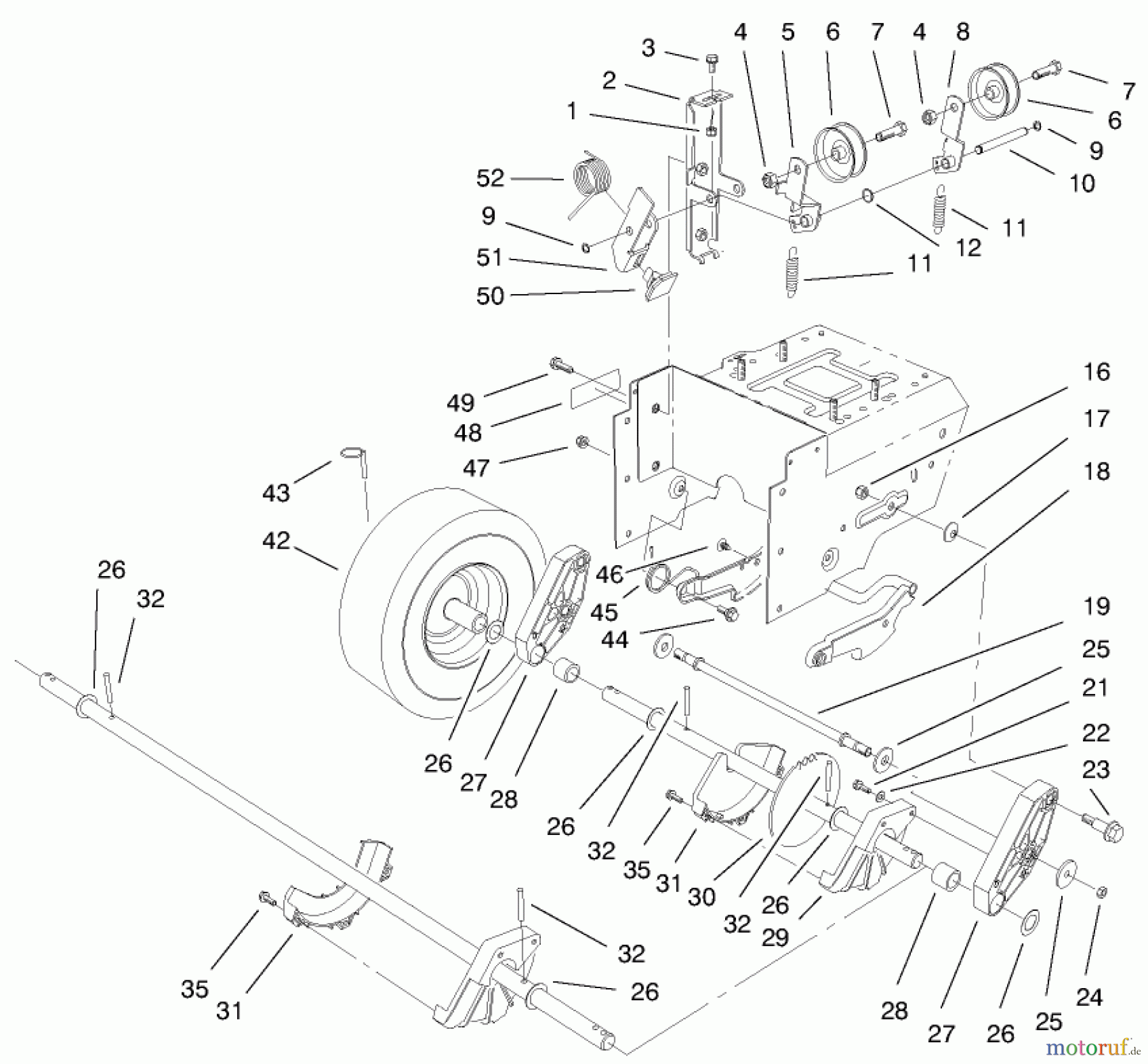  Toro Neu Snow Blowers/Snow Throwers Seite 1 38558 (1028) - Toro 1028 Power Shift Snowthrower, 1999 (99000001-99999999) TRACTION DRIVE ASSEMBLY