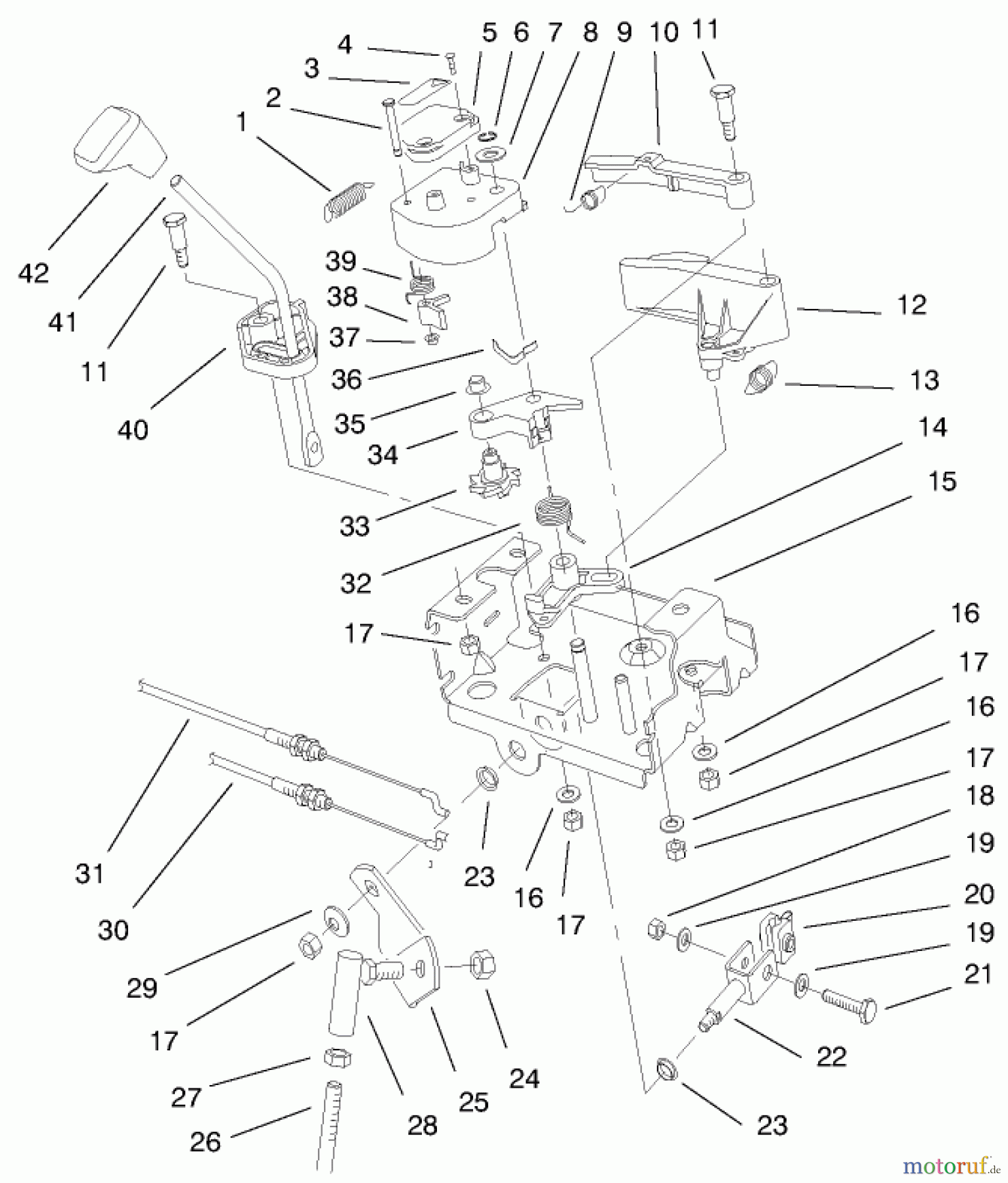  Toro Neu Snow Blowers/Snow Throwers Seite 1 38558 (1028) - Toro 1028 Power Shift Snowthrower, 1999 (99000001-99999999) TRACTION LINKAGE ASSEMBLY