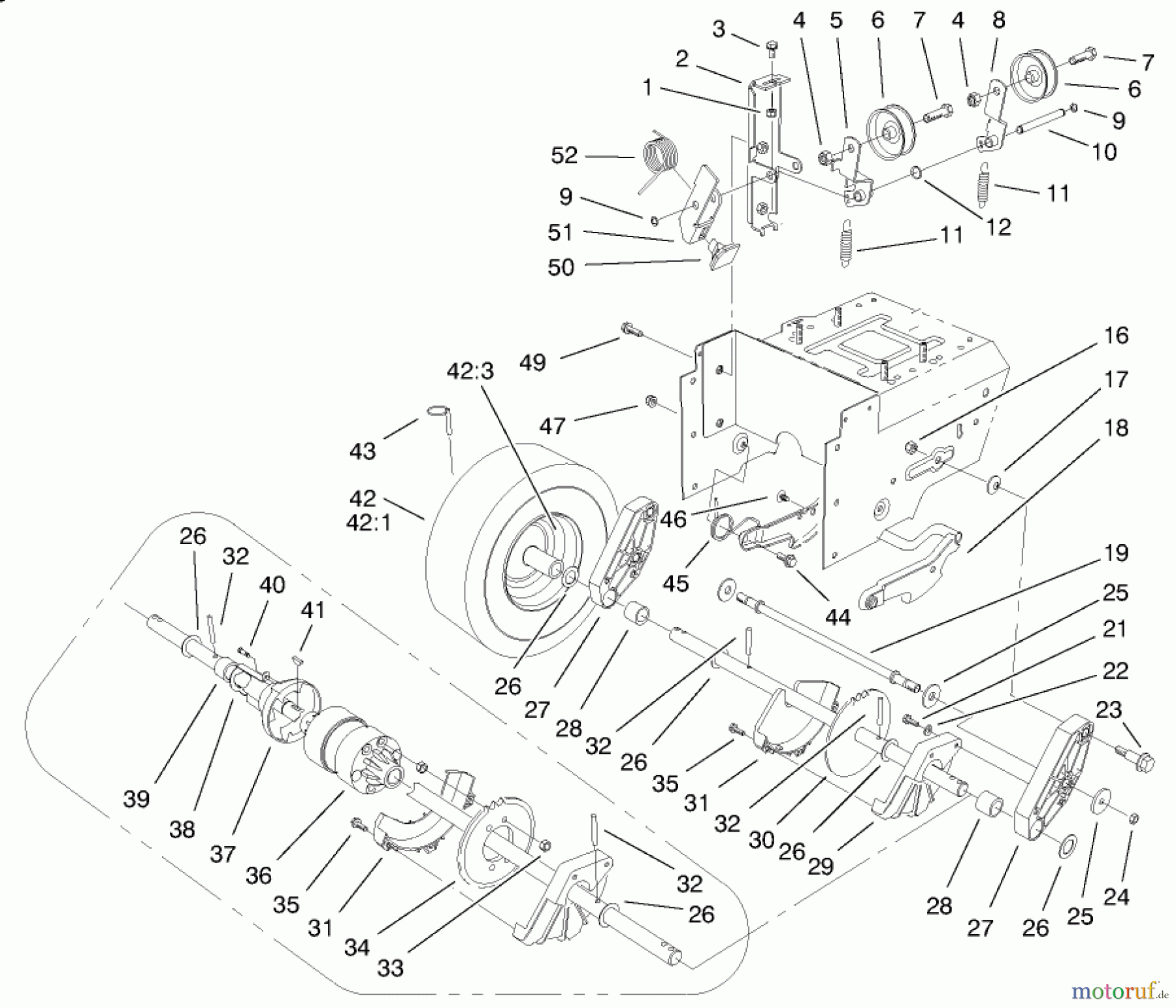  Toro Neu Snow Blowers/Snow Throwers Seite 1 38559 (1028) - Toro 1028 Power Shift Snowthrower, 2000 (200000001-200999999) LOWER TRACTION ASSEMBLY