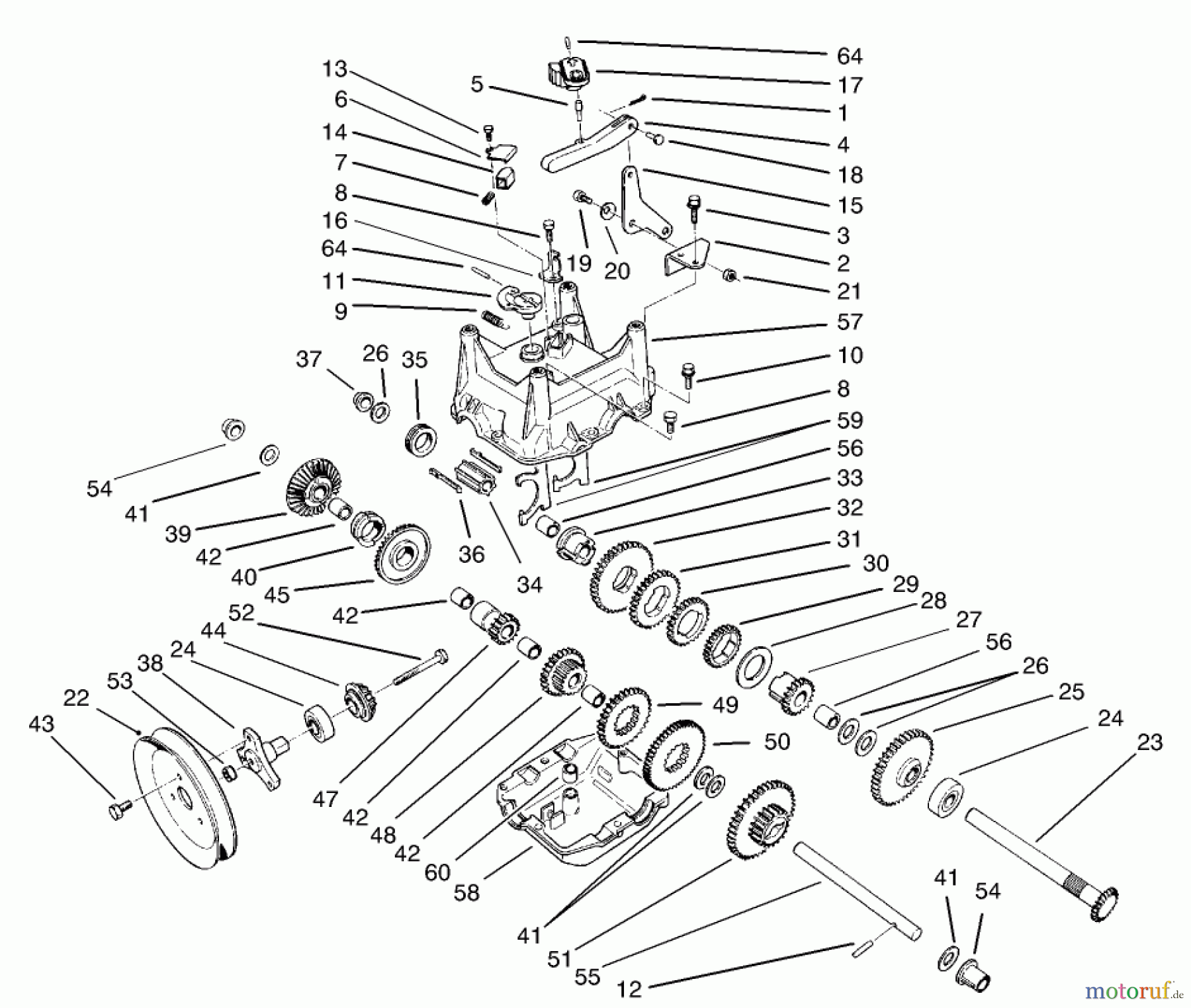  Toro Neu Snow Blowers/Snow Throwers Seite 1 38559 (1028) - Toro 1028 Power Shift Snowthrower, 2004 (240000001-240999999) TRACTION GEARCASE ASSEMBLY PART NO. 66-8030