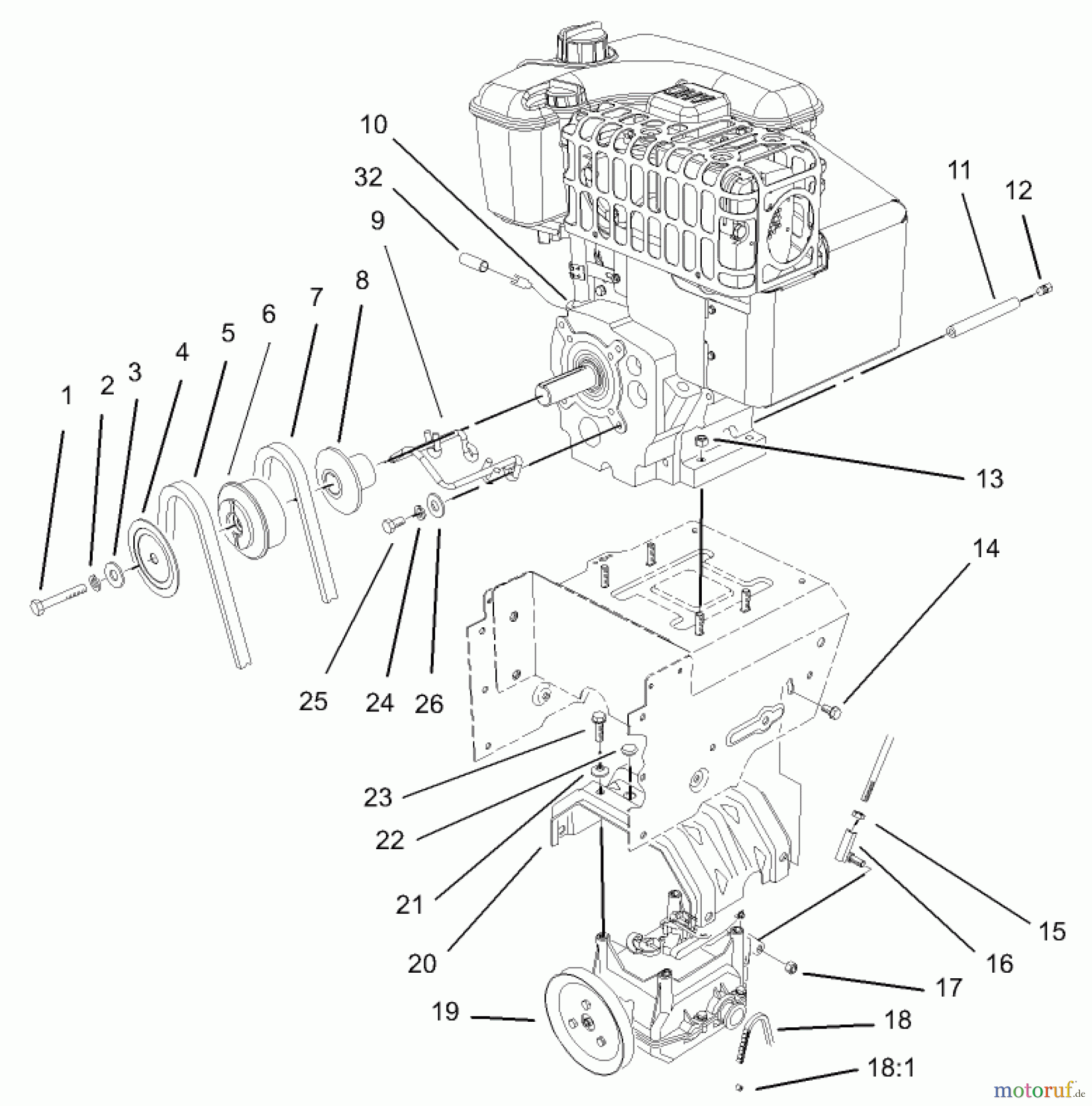  Toro Neu Snow Blowers/Snow Throwers Seite 1 38560 (1028) - Toro 1028 Power Shift Snowthrower, 2004 (240000001-240999999) ENGINE AND TRANSMISSION ASSEMBLY