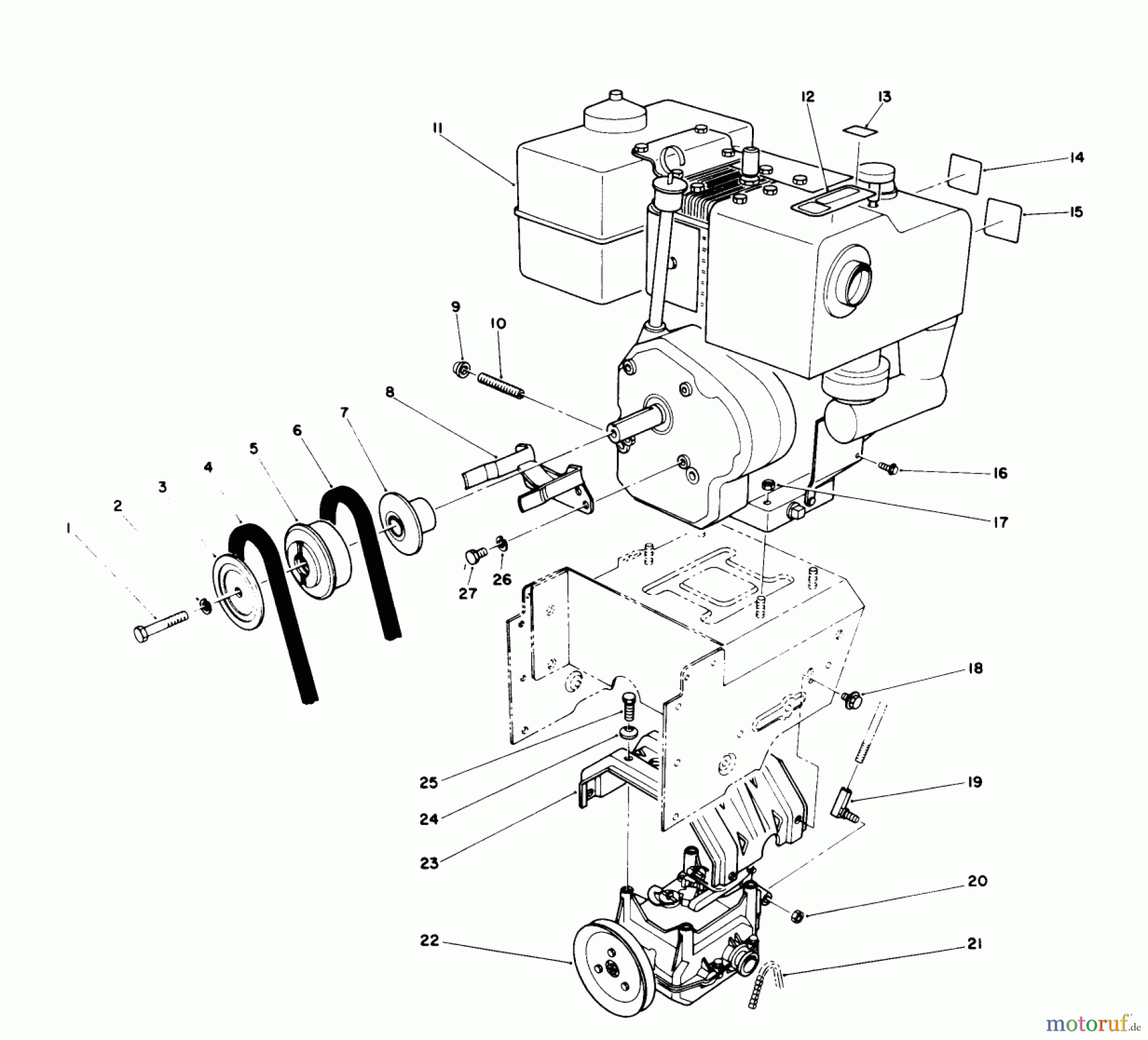  Toro Neu Snow Blowers/Snow Throwers Seite 1 38580 (1132) - Toro 1132 Power Shift Snowthrower, 1989 (9000001-9999999) ENGINE ASSEMBLY