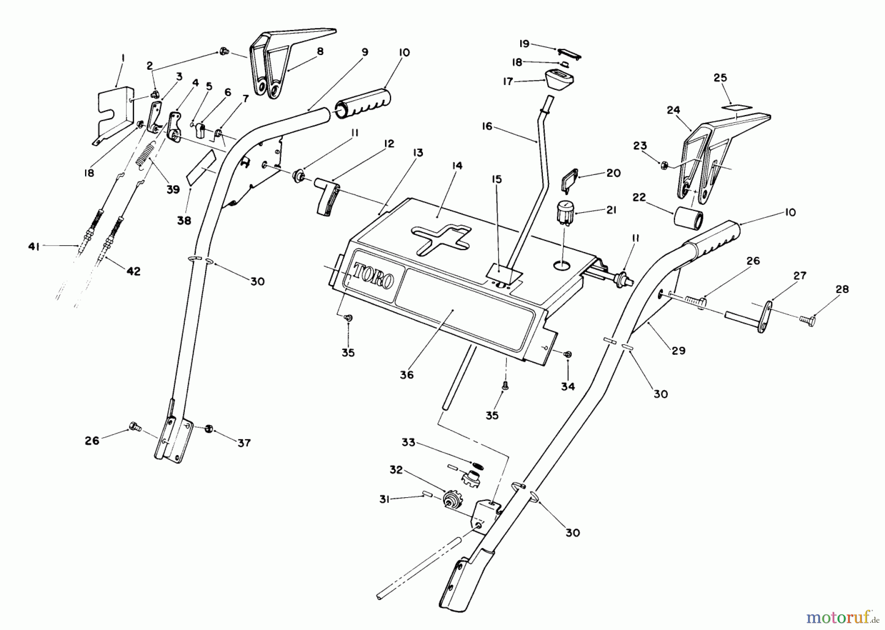  Toro Neu Snow Blowers/Snow Throwers Seite 1 38565 (1132) - Toro 1132 Power Shift Snowthrower, 1989 (9000001-9999999) HANDLE ASSEMBLY