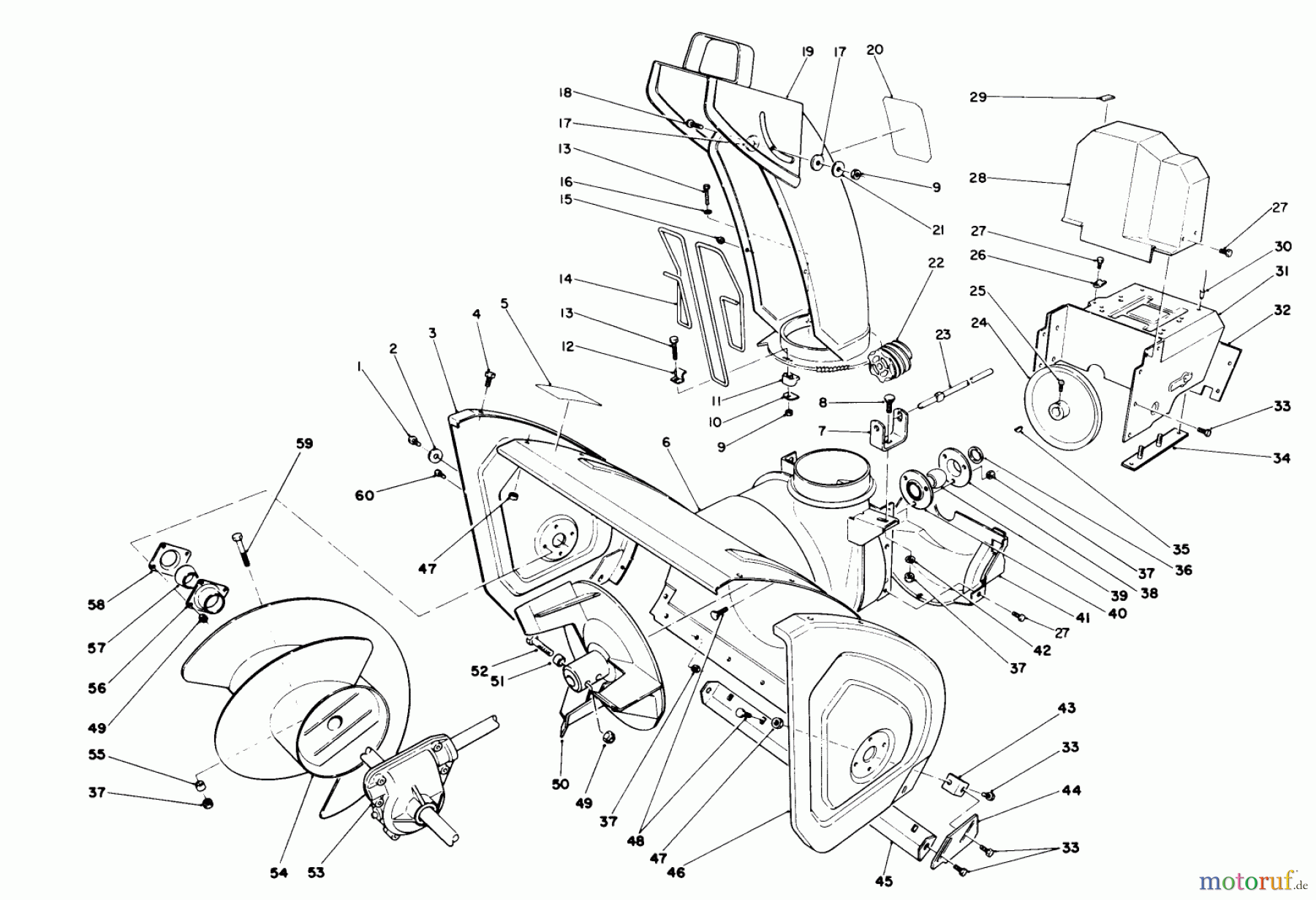  Toro Neu Snow Blowers/Snow Throwers Seite 1 38580 (1132) - Toro 1132 Power Shift Snowthrower, 1989 (9000001-9999999) HOUSING & CHUTE ASSEMBLY