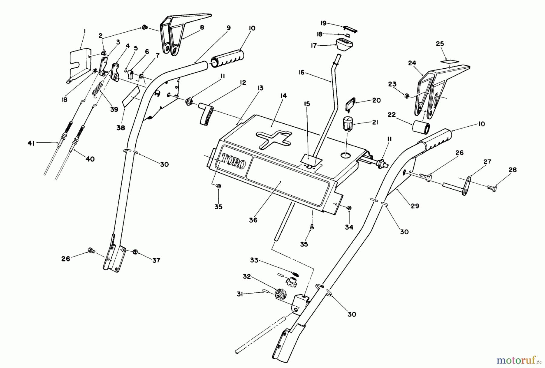  Toro Neu Snow Blowers/Snow Throwers Seite 1 38566 (1132) - Toro 1132 Power Shift Snowthrower, 1990 (0000001-0999999) HANDLE ASSEMBLY