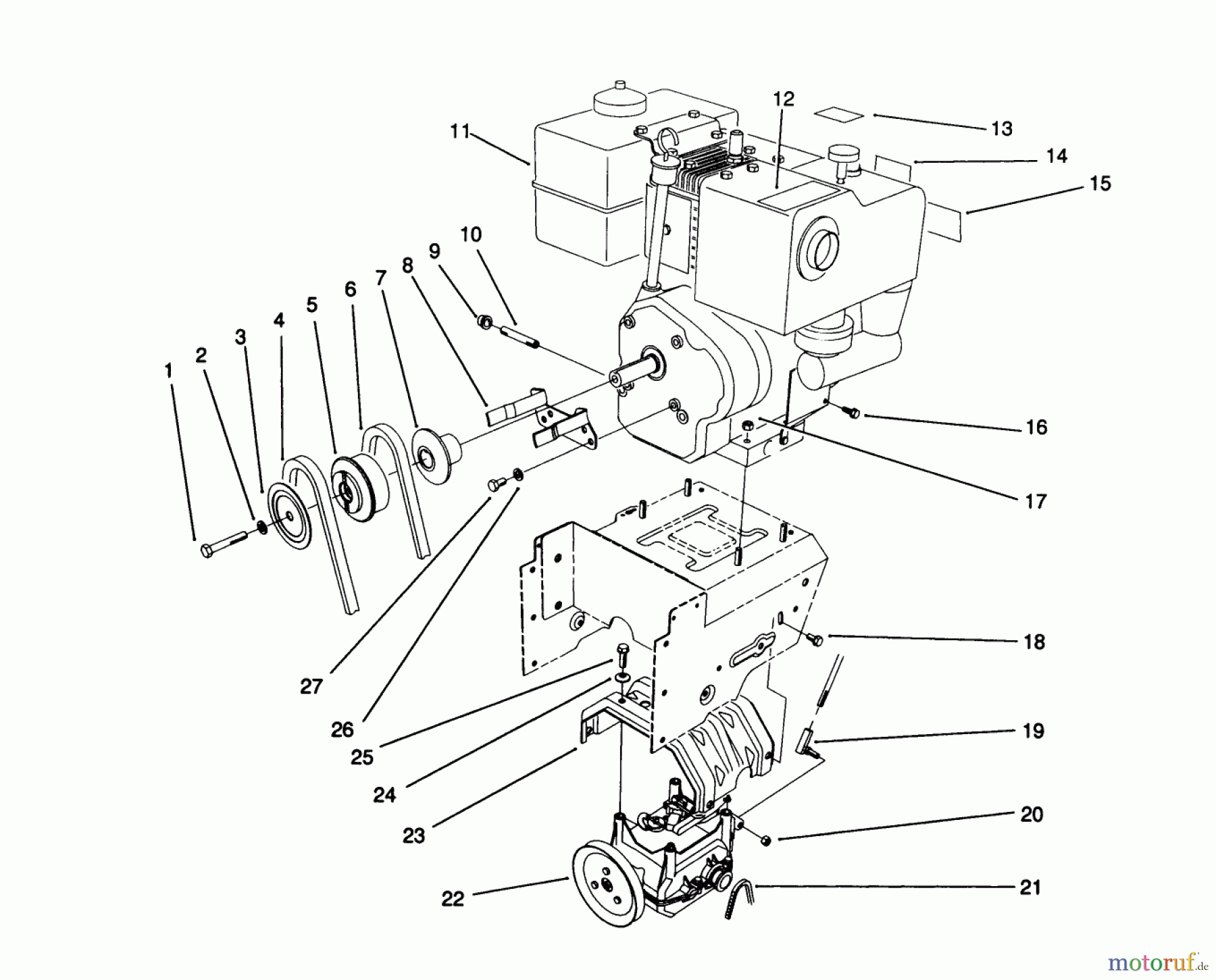  Toro Neu Snow Blowers/Snow Throwers Seite 1 38566 (1132) - Toro 1132 Power Shift Snowthrower, 1992 (2000001-2999999) ENGINE ASSEMBLY