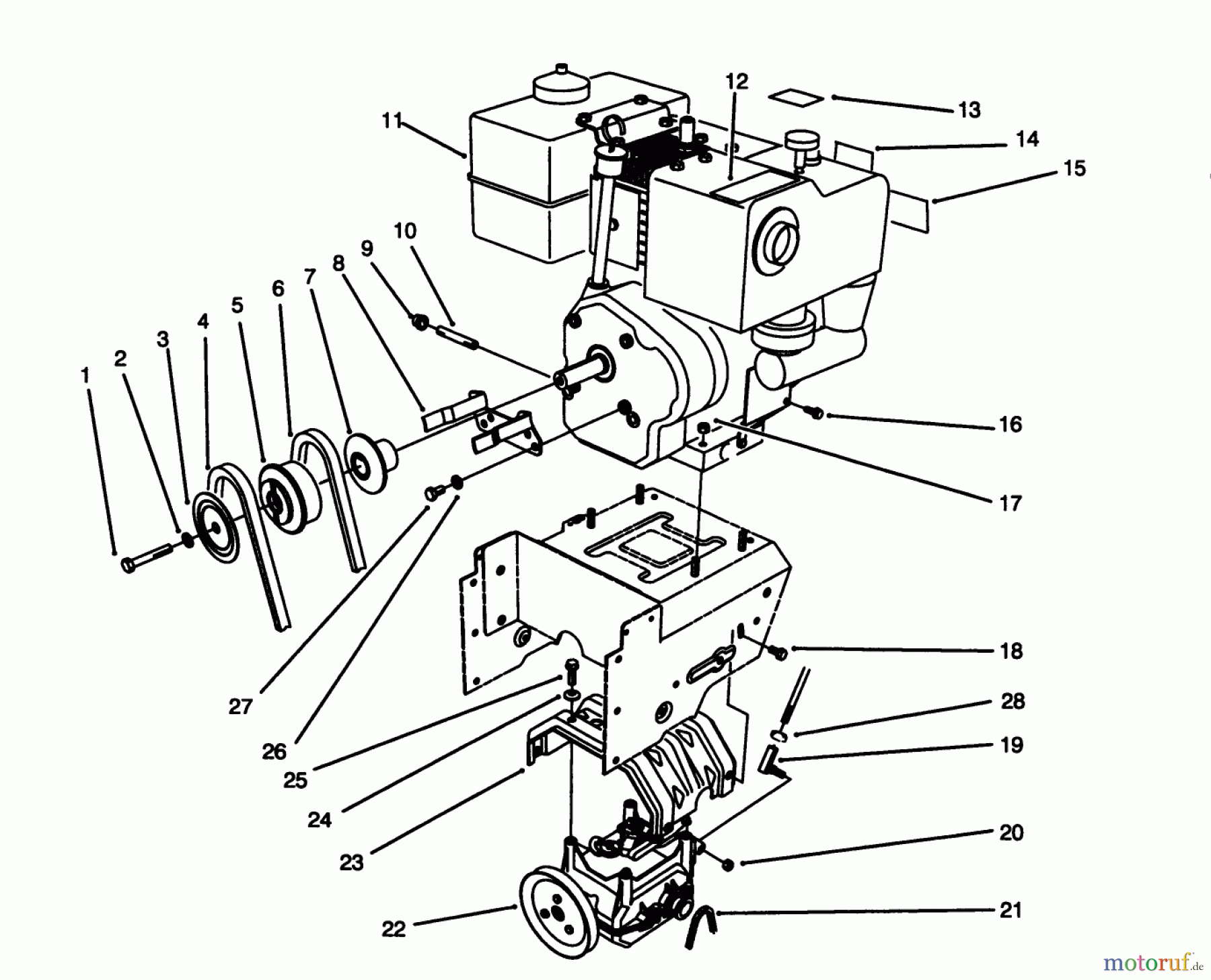  Toro Neu Snow Blowers/Snow Throwers Seite 1 38580 (1132) - Toro 1132 Power Shift Snowthrower, 1995 (5900001-5999999) ENGINE ASSEMBLY