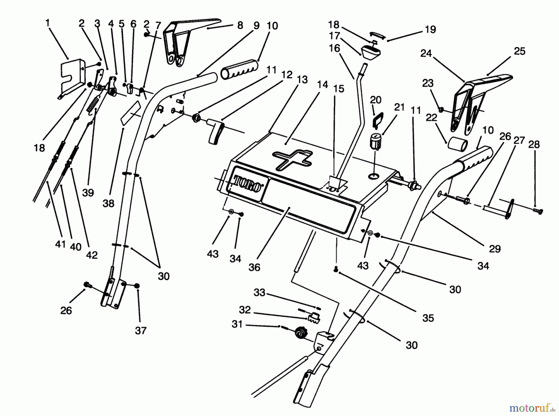  Toro Neu Snow Blowers/Snow Throwers Seite 1 38570 (828) - Toro 828 Power Shift Snowthrower, 1995 (5900001-5999999) HANDLE ASSEMBLY