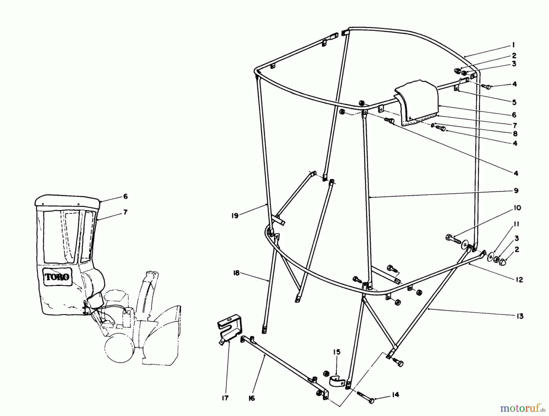  Toro Neu Snow Blowers/Snow Throwers Seite 1 38574 (828) - Toro 828 Power Shift Snowthrower, 1990 (0000001-0999999) SNOW CAB ASSEMBLY NO. 68-9500 (OPTIONAL)