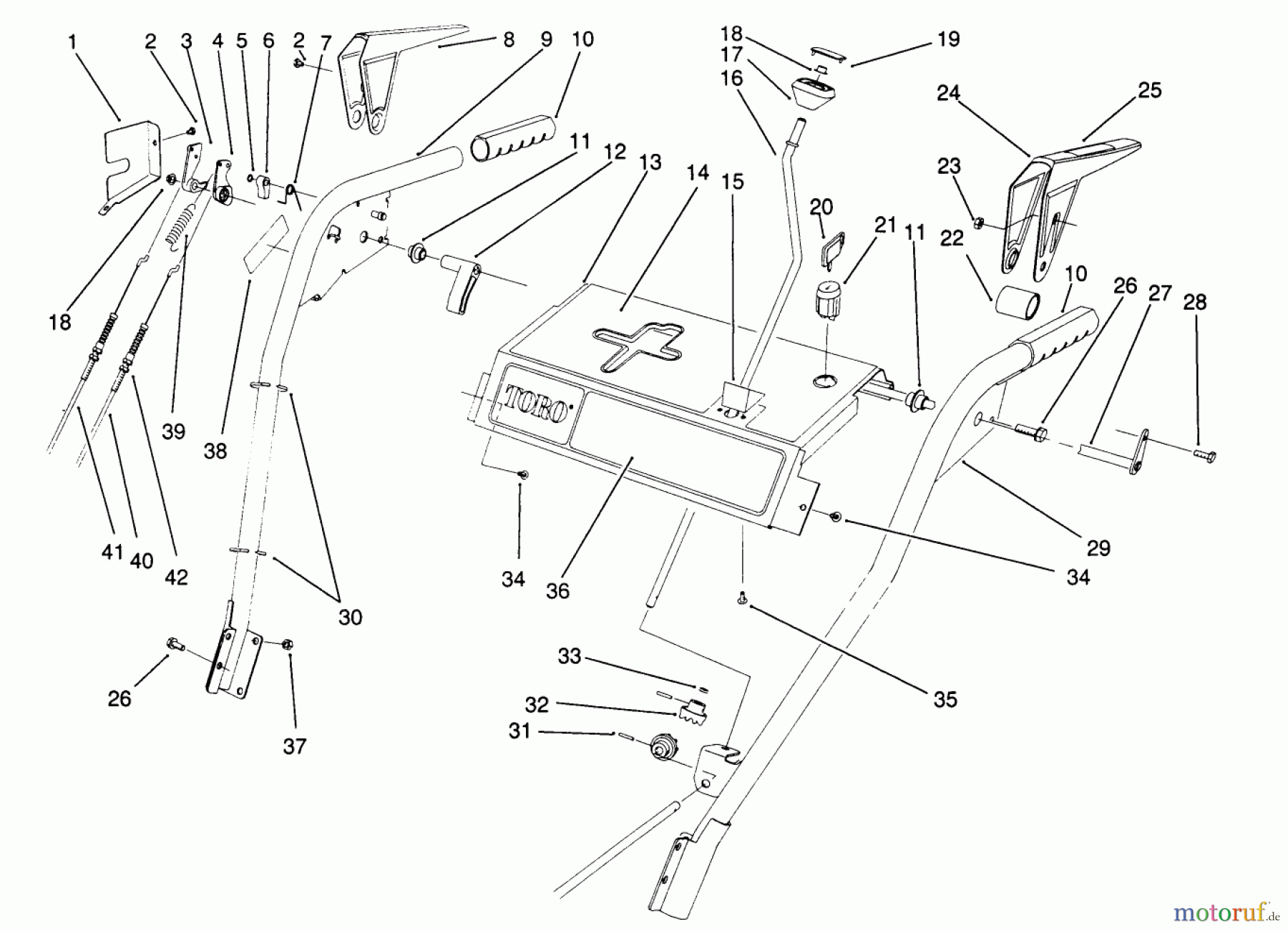  Toro Neu Snow Blowers/Snow Throwers Seite 1 38574 (828) - Toro 828 Power Shift Snowthrower, 1992 (2000001-2999999) HANDLE ASSEMBLY