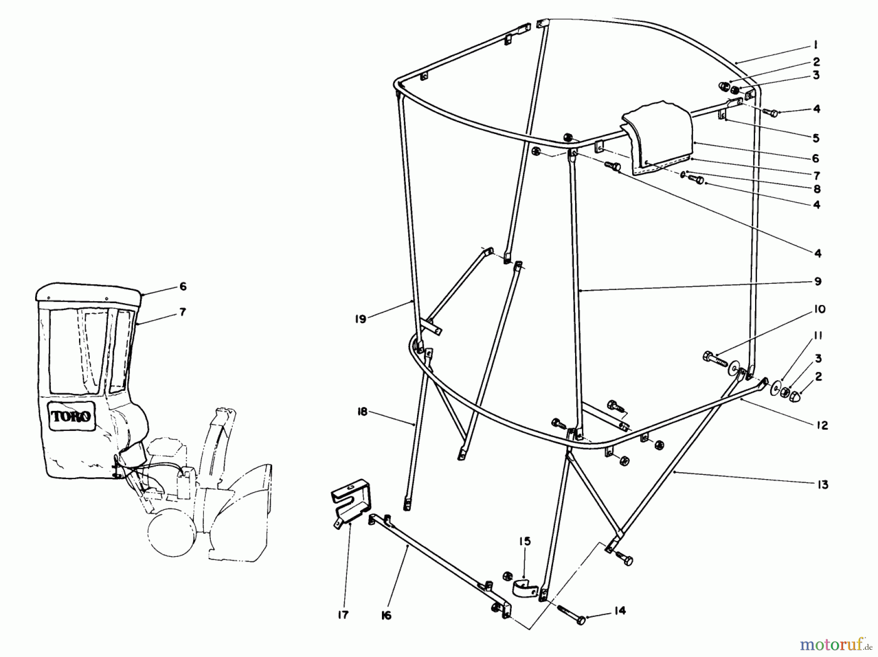  Toro Neu Snow Blowers/Snow Throwers Seite 1 38574 (828) - Toro 828 Power Shift Snowthrower, 1992 (2000001-2999999) SNOW CAB ASSEMBLY NO. 68-9500 (OPTIONAL)