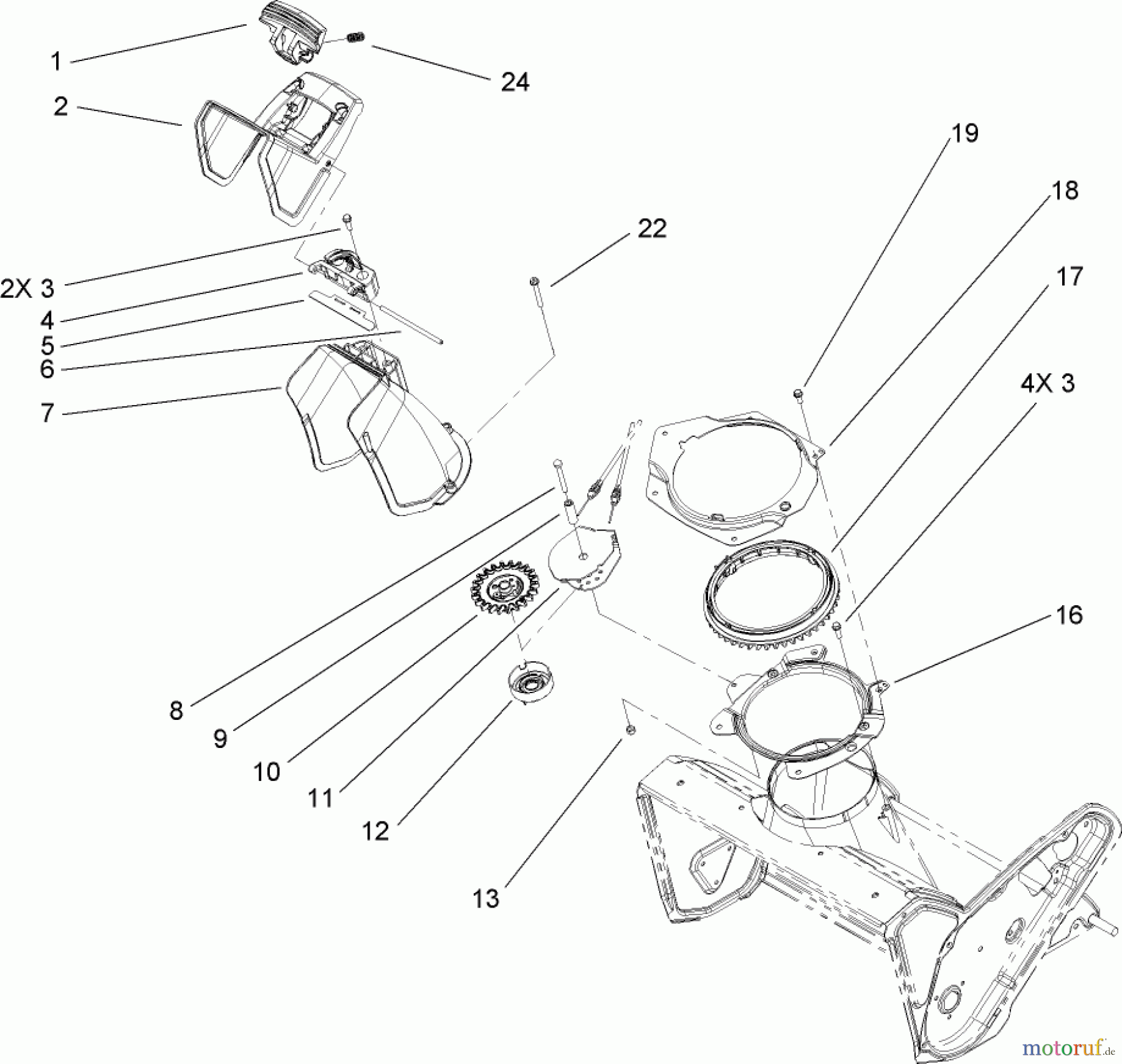  Toro Neu Snow Blowers/Snow Throwers Seite 1 38576 (6053) - Toro CCR 6053 Quick Clear Snowthrower, 2008 (280000001-280999999) CHUTE ASSEMBLY