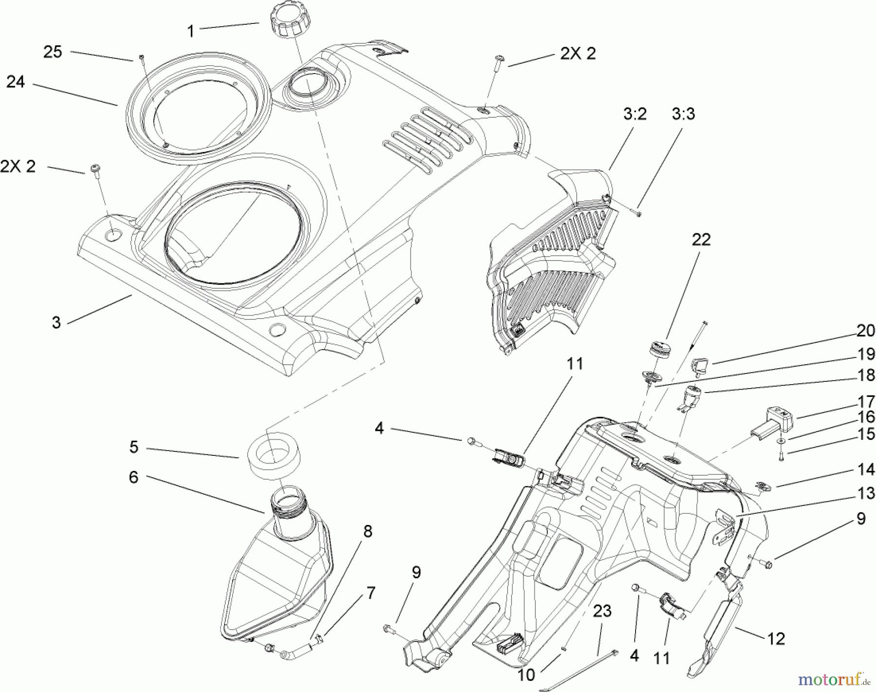  Toro Neu Snow Blowers/Snow Throwers Seite 1 38577 (6053) - Toro CCR 6053 Quick Clear Snowthrower, 2008 (280000001-280999999) SHROUD, CONTROL PANEL AND GAS TANK ASSEMBLY