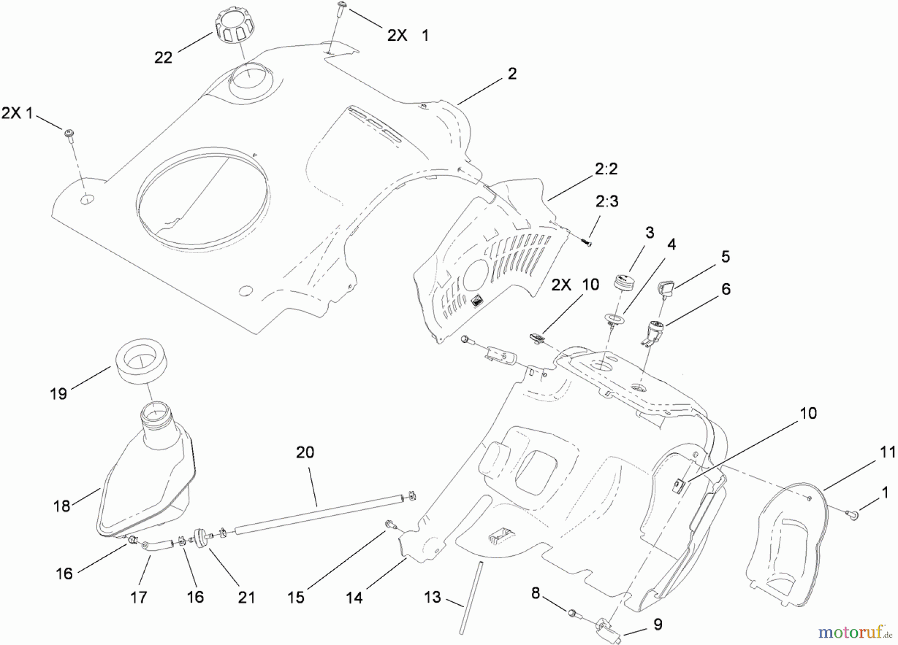  Toro Neu Snow Blowers/Snow Throwers Seite 1 38581 - Toro Power Clear Snowthrower, 2010 (310000001-310999999) SHROUD AND FUEL ASSEMBLY