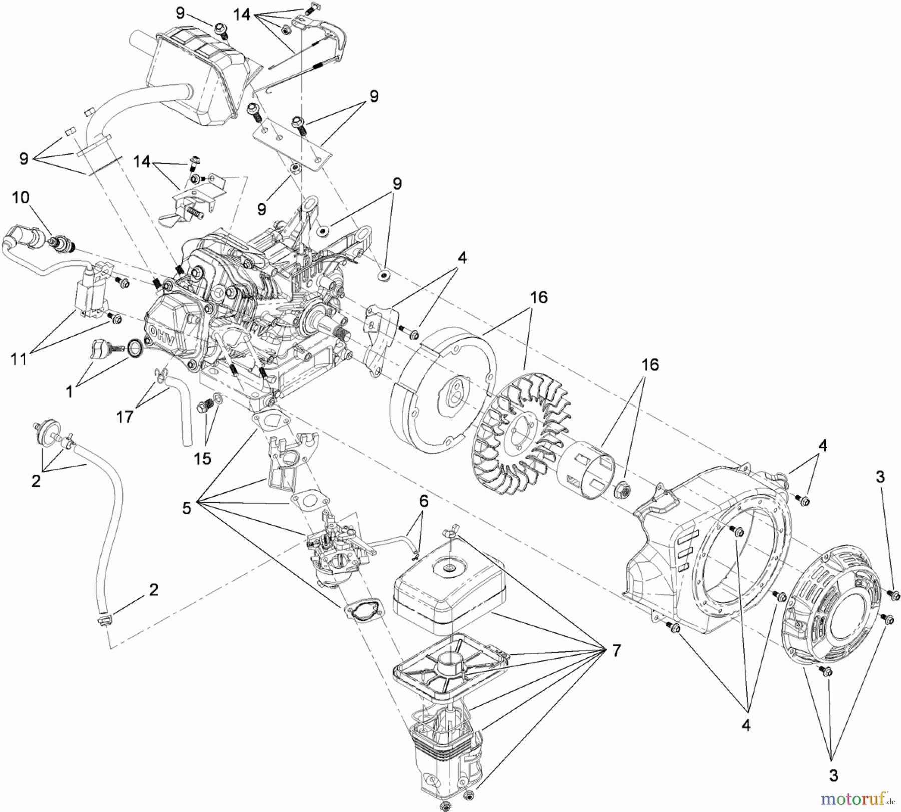  Toro Neu Snow Blowers/Snow Throwers Seite 1 38588 - Toro Power Clear Snowthrower, 2011 (311000001-311003576) RECOIL START ENGINE COMPONENT ASSEMBLY NO. 119-1943