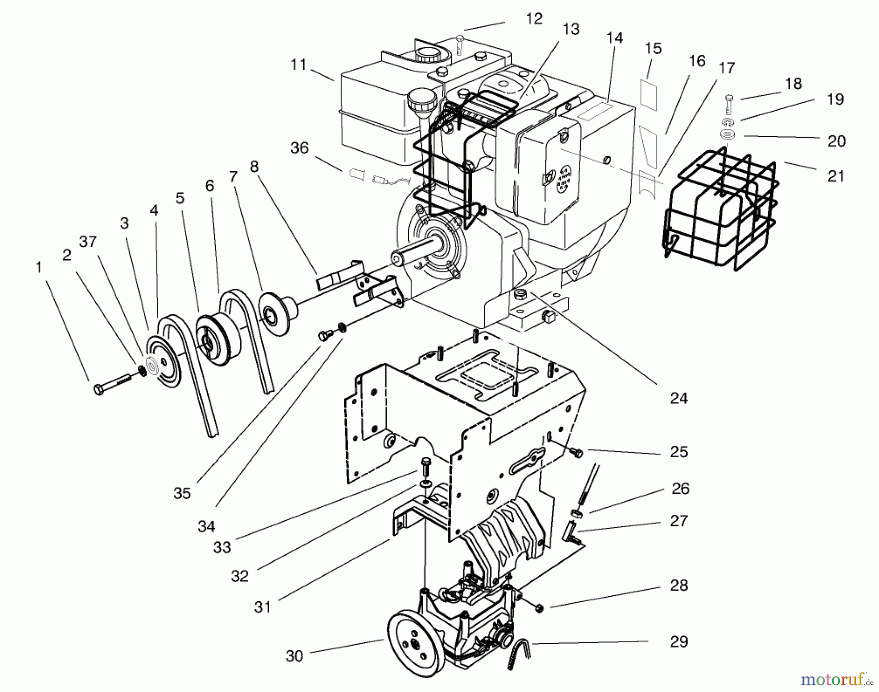  Toro Neu Snow Blowers/Snow Throwers Seite 1 38590 (1232) - Toro 1232 Power Shift Snowthrower, 1997 (7900001-7999999) ENGINE, TRANSMISSION DRIVE ASSEMBLY