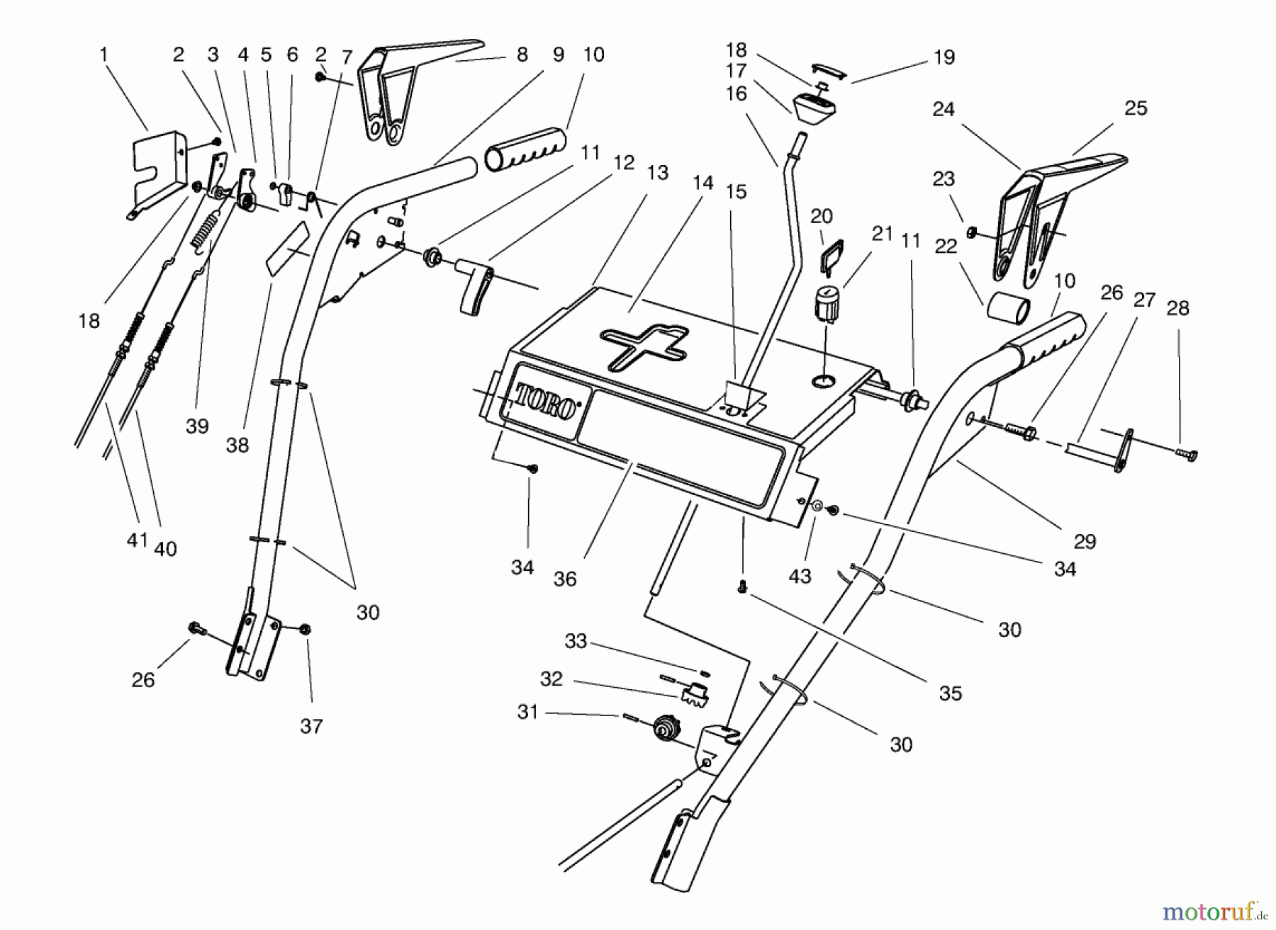  Toro Neu Snow Blowers/Snow Throwers Seite 1 38590 (1232) - Toro 1232 Power Shift Snowthrower, 1997 (7900001-7999999) HANDLE ASSEMBLY