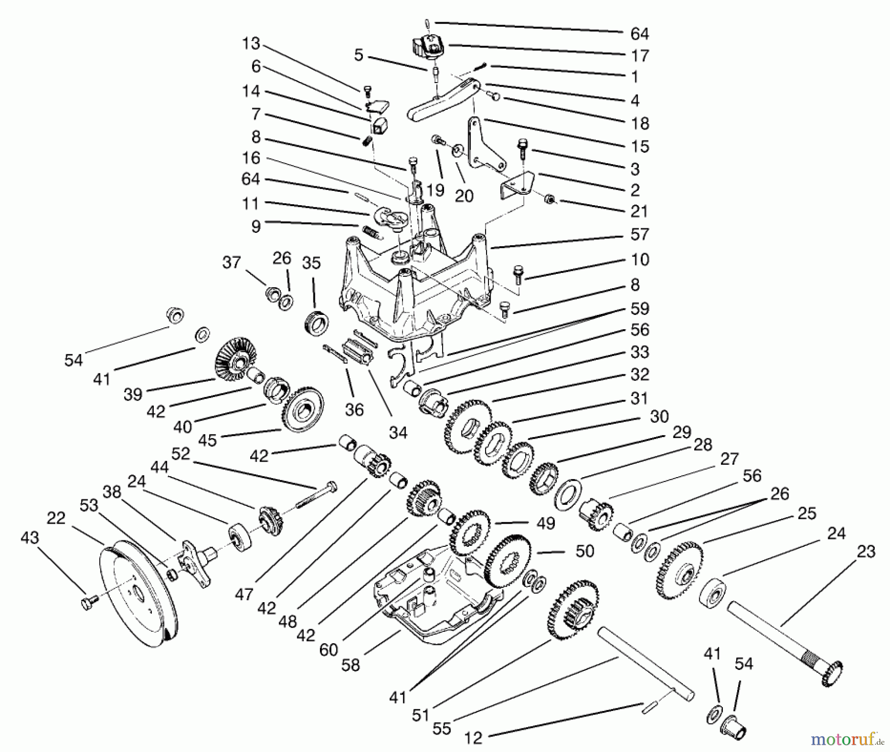  Toro Neu Snow Blowers/Snow Throwers Seite 1 38592 (1332) - Toro 1332 Power Shift Snowthrower, 2004 (240000001-240999999) TRACTION GEARCASE ASSEMBLY PART NO. 66-8030