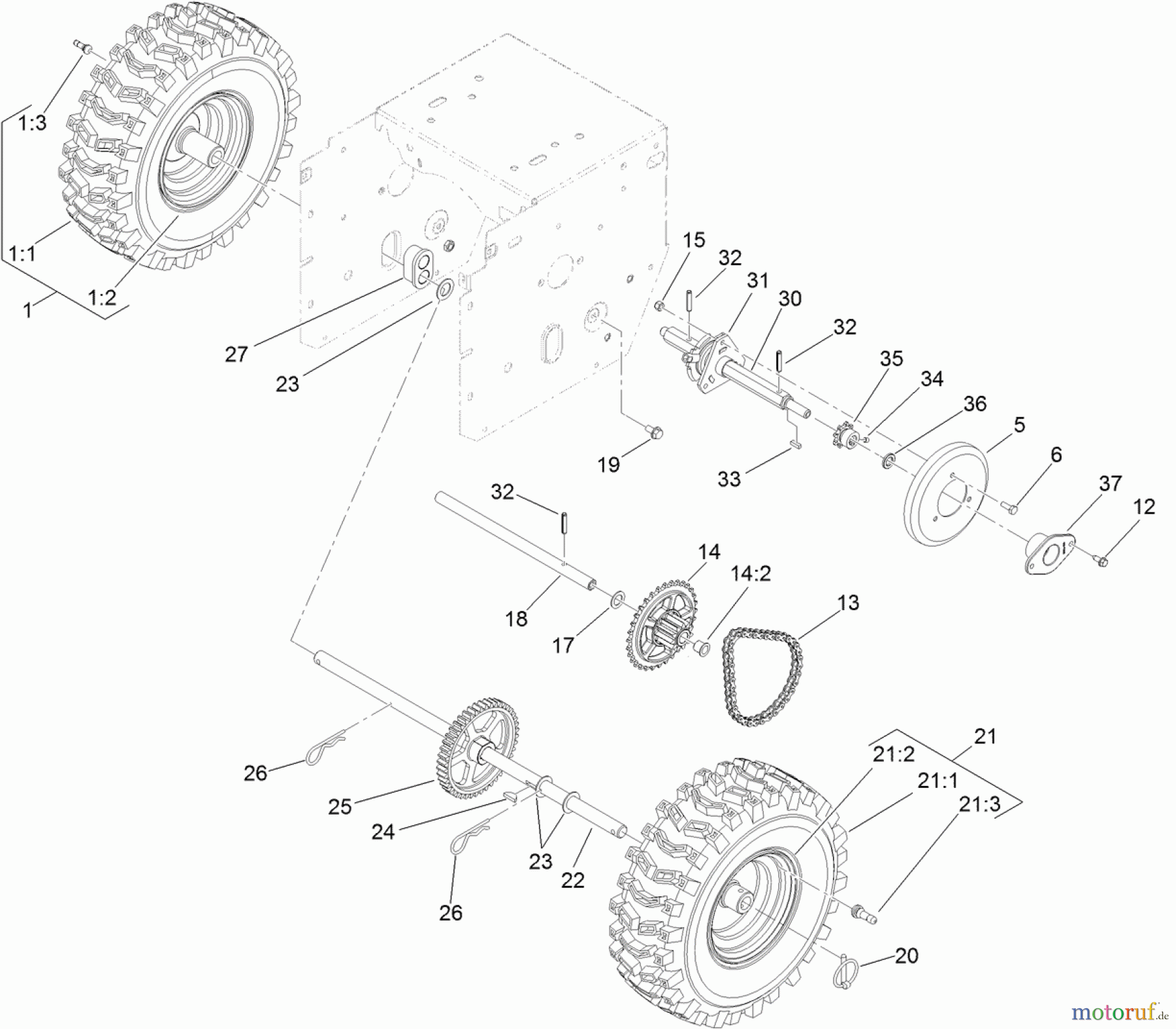  Toro Neu Snow Blowers/Snow Throwers Seite 1 38597 (826 O) - Toro Power Max 826 O Snowthrower, 2012 (312000001-312999999) AXLE AND CHAIN DRIVE ASSEMBLY