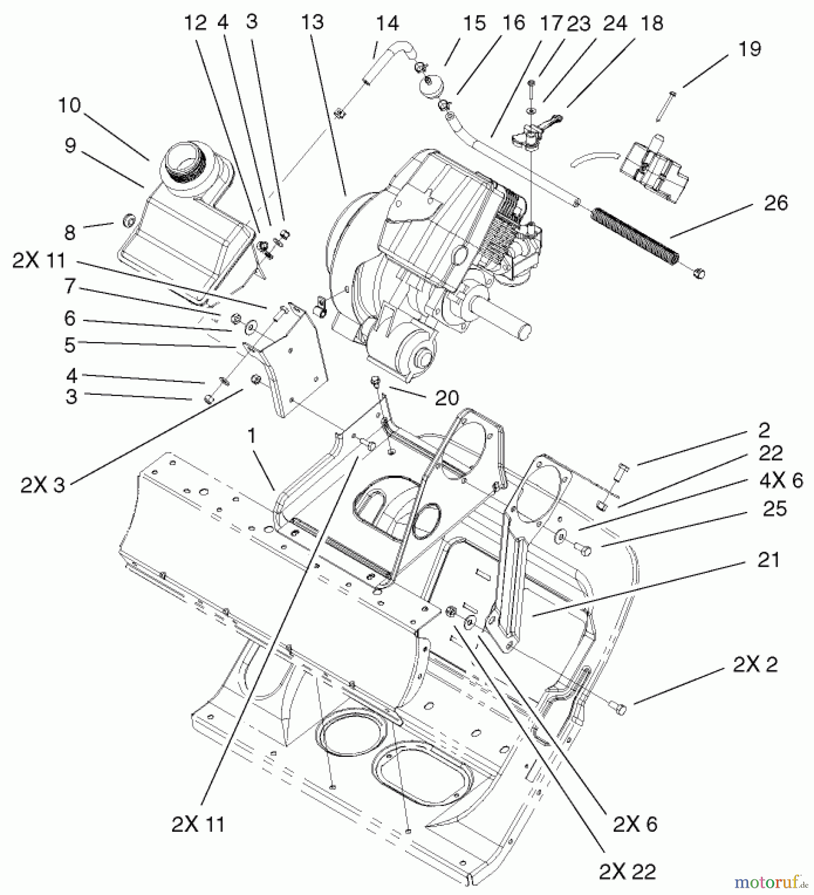  Toro Neu Snow Blowers/Snow Throwers Seite 1 38601 - Toro Snow Commander Snowthrower, 2003 (230000001-230999999) ENGINE AND FRAME ASSEMBLY