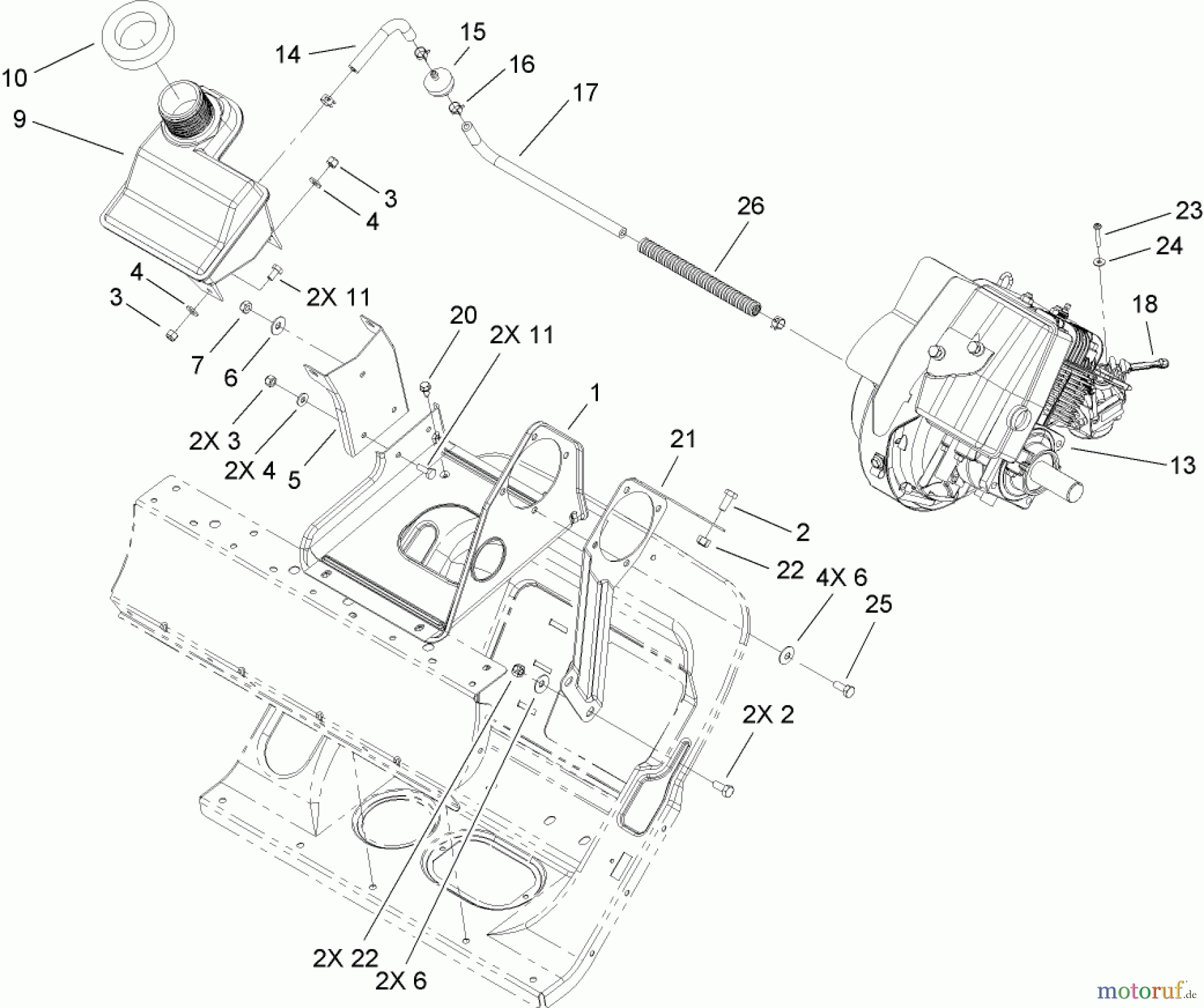  Toro Neu Snow Blowers/Snow Throwers Seite 1 38600 - Toro Snow Commander Snowthrower, 2006 (260000001-260010000) ENGINE AND FRAME ASSEMBLY