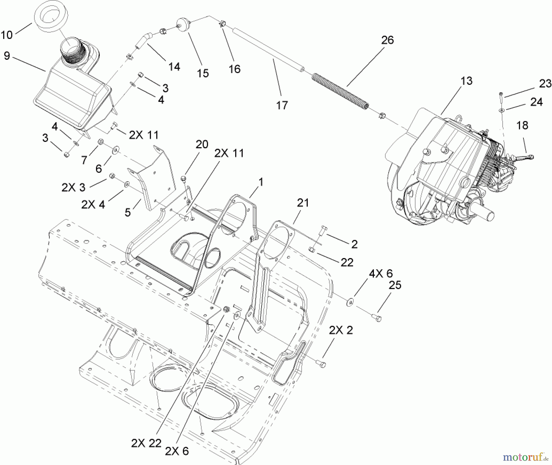  Toro Neu Snow Blowers/Snow Throwers Seite 1 38600 - Toro Snow Commander Snowthrower, 2007 (270000001-270999999) ENGINE AND FRAME ASSEMBLY